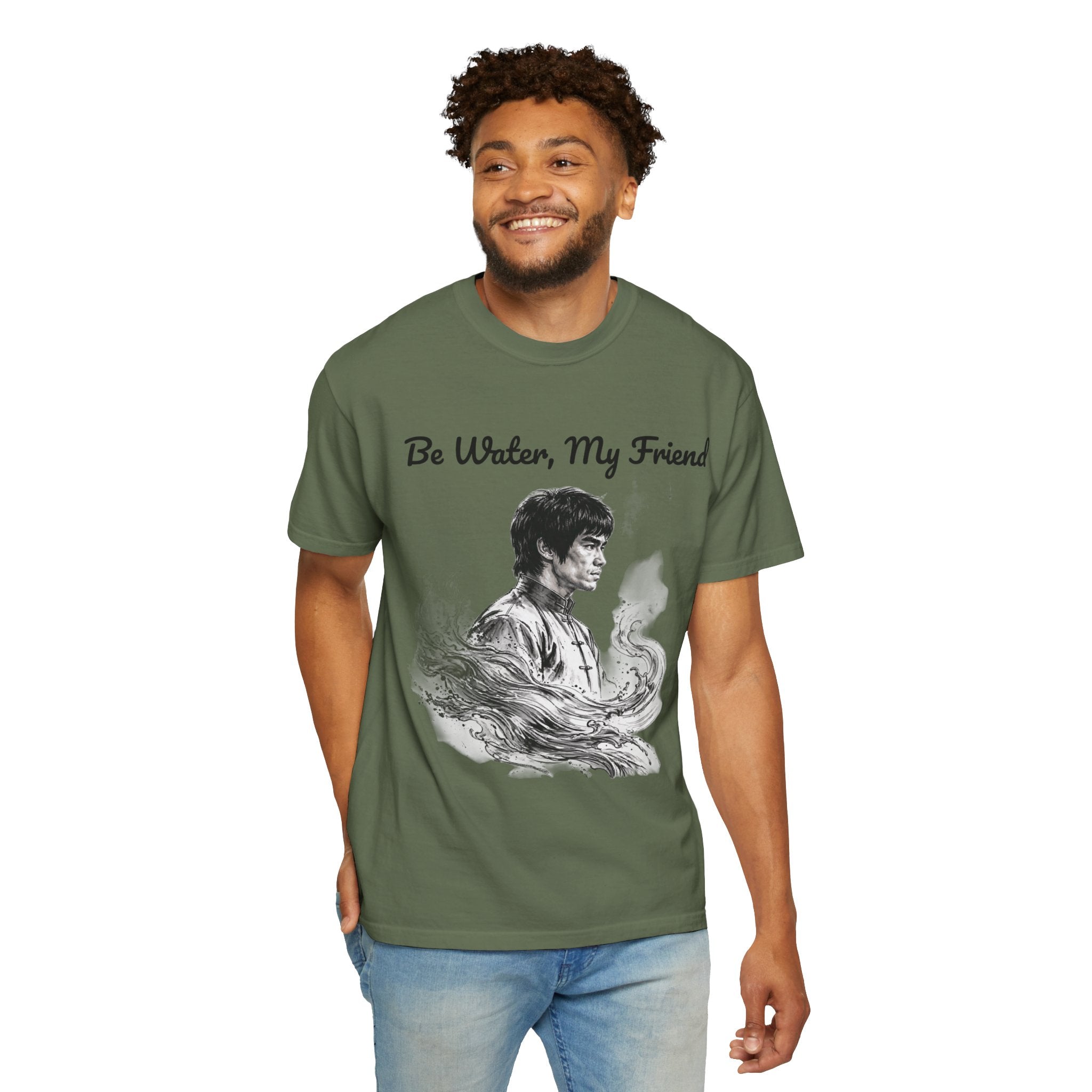 Embrace Adaptability: Bruce Lee Graphic T-Shirt, Classic Monochrome Portrait, Vintage Wash