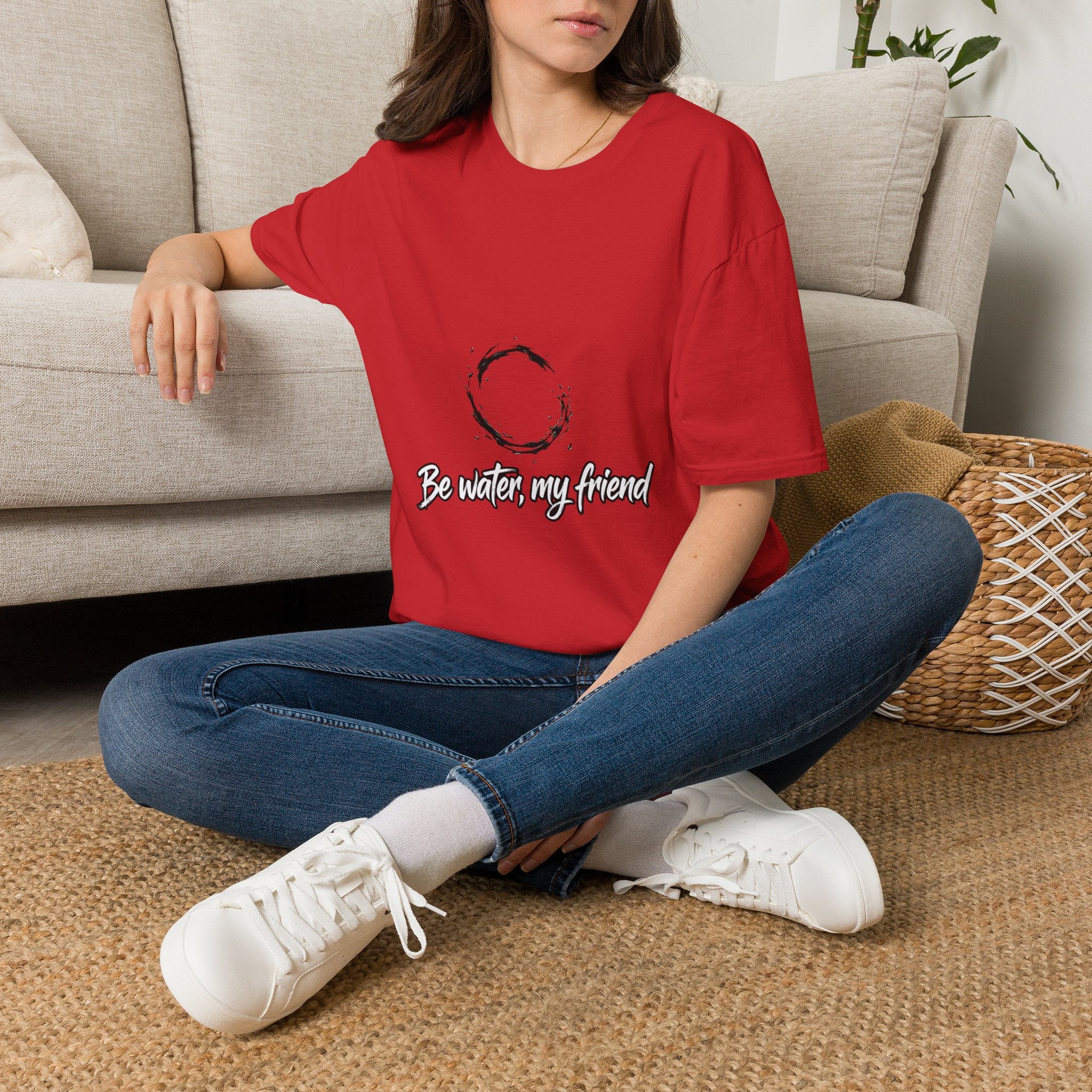 New T‑Shirt Minimal Zen Brush Circle with “Be Water, My Friend” Inspirational Graphic