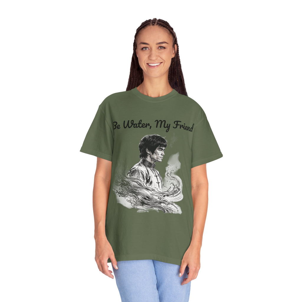 Embrace Adaptability: Bruce Lee Graphic T-Shirt, Classic Monochrome Portrait, Vintage Wash
