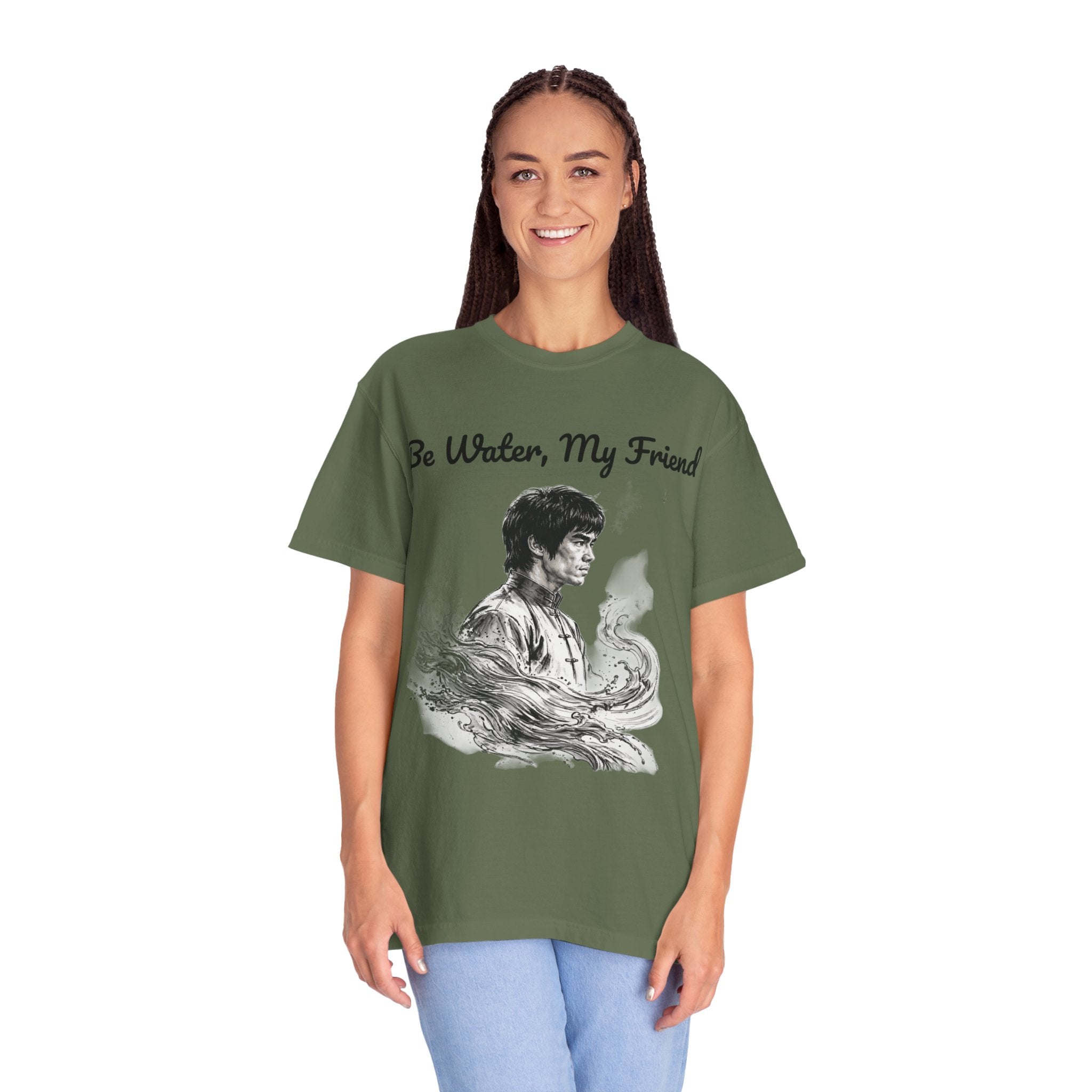 Embrace Adaptability: Bruce Lee Graphic T-Shirt, Classic Monochrome Portrait, Vintage Wash