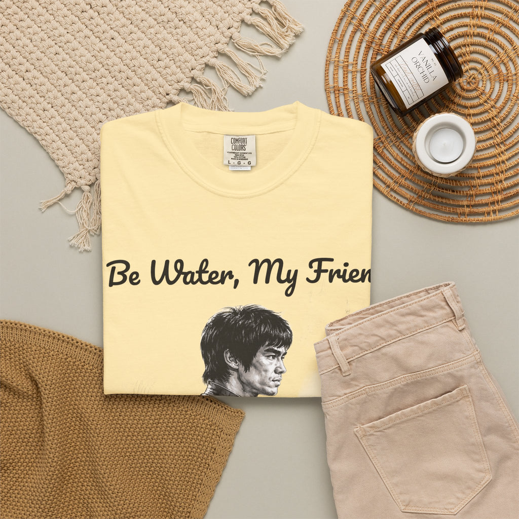 Embrace Adaptability: Bruce Lee Graphic T-Shirt, Classic Monochrome Portrait, Vintage Wash