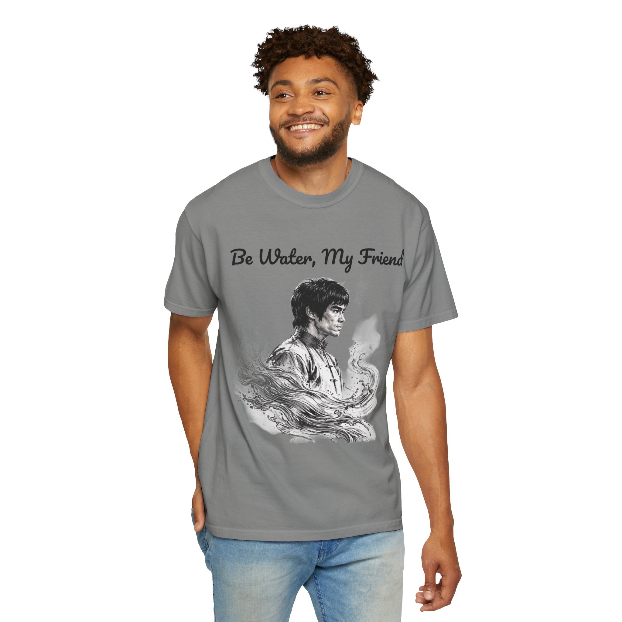 Embrace Adaptability: Bruce Lee Graphic T-Shirt, Classic Monochrome Portrait, Vintage Wash