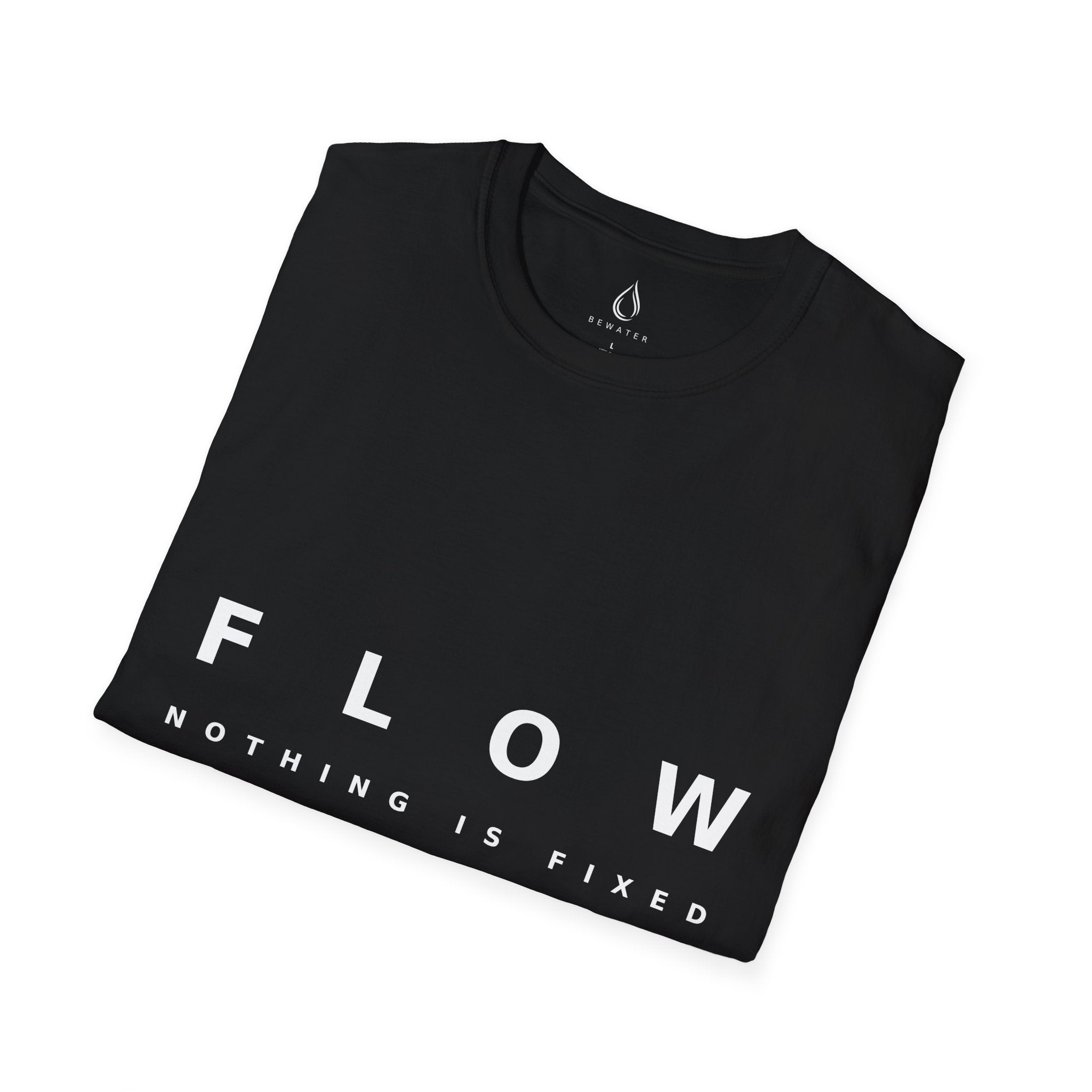 Flow Unisex Softstyle Black T-Shirt NOTHING IS FIXED EVERYTHING FLOWS' Graphic Tee