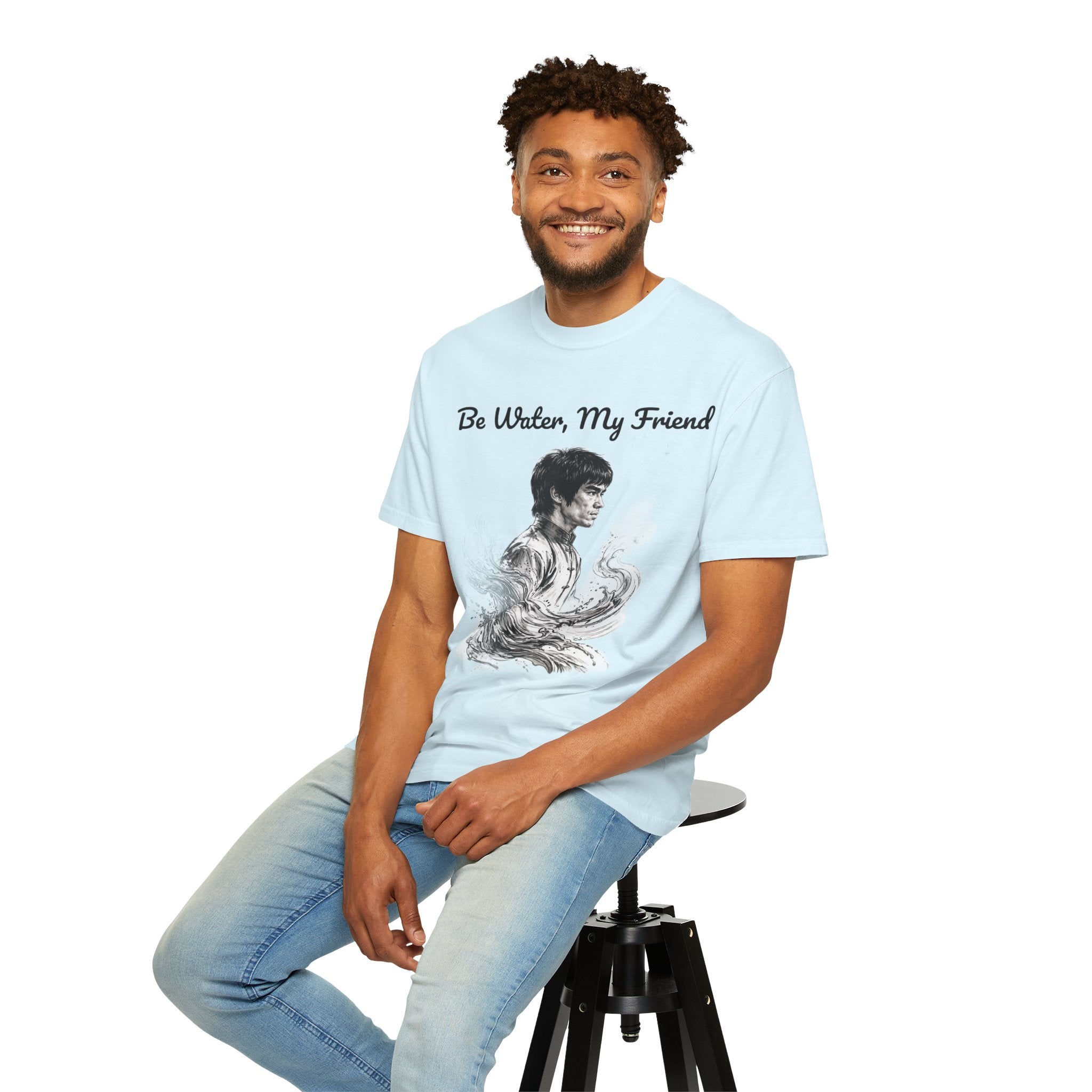 Embrace Adaptability: Bruce Lee Graphic T-Shirt, Classic Monochrome Portrait, Vintage Wash