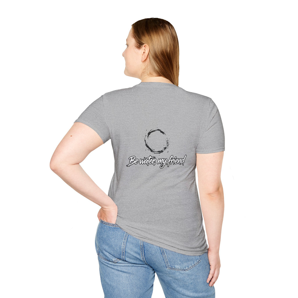 New T‑Shirt Minimal Zen Brush Circle with “Be Water, My Friend” Inspirational Graphic