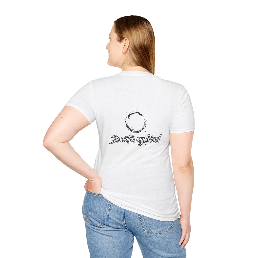 New T‑Shirt Minimal Zen Brush Circle with “Be Water, My Friend” Inspirational Graphic