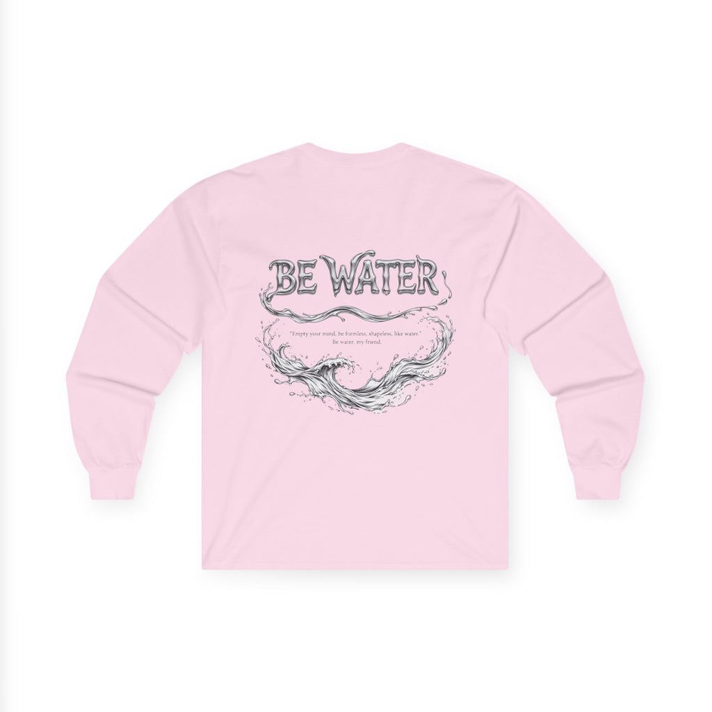 Flow Like Water: Bruce Lee Long Sleeve Crew Tee – Timeless Wisdom with Minimalist Water Art, Perfect for Layering