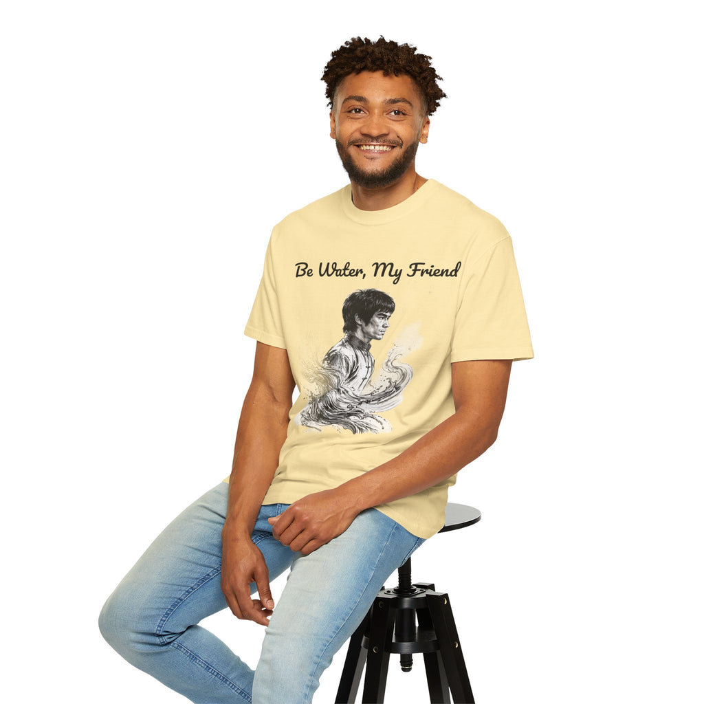 Embrace Adaptability: Bruce Lee Graphic T-Shirt, Classic Monochrome Portrait, Vintage Wash