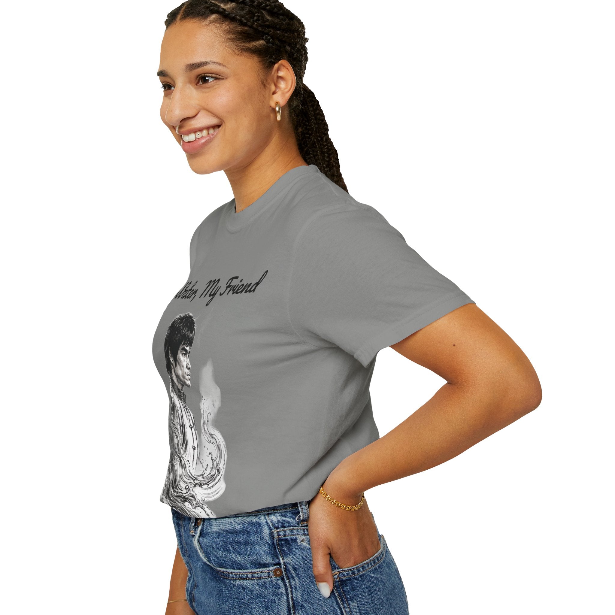 Embrace Adaptability: Bruce Lee Graphic T-Shirt, Classic Monochrome Portrait, Vintage Wash