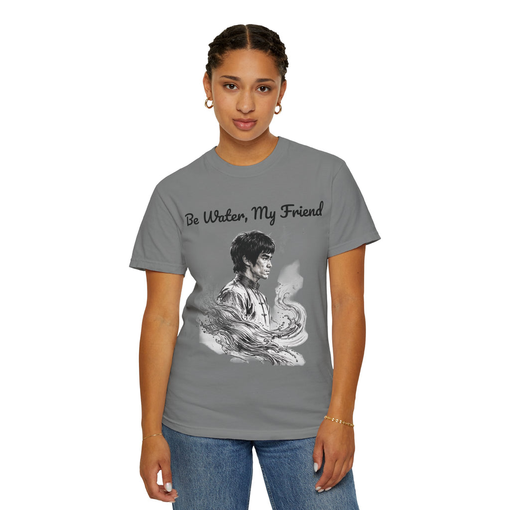 Embrace Adaptability: Bruce Lee Graphic T-Shirt, Classic Monochrome Portrait, Vintage Wash