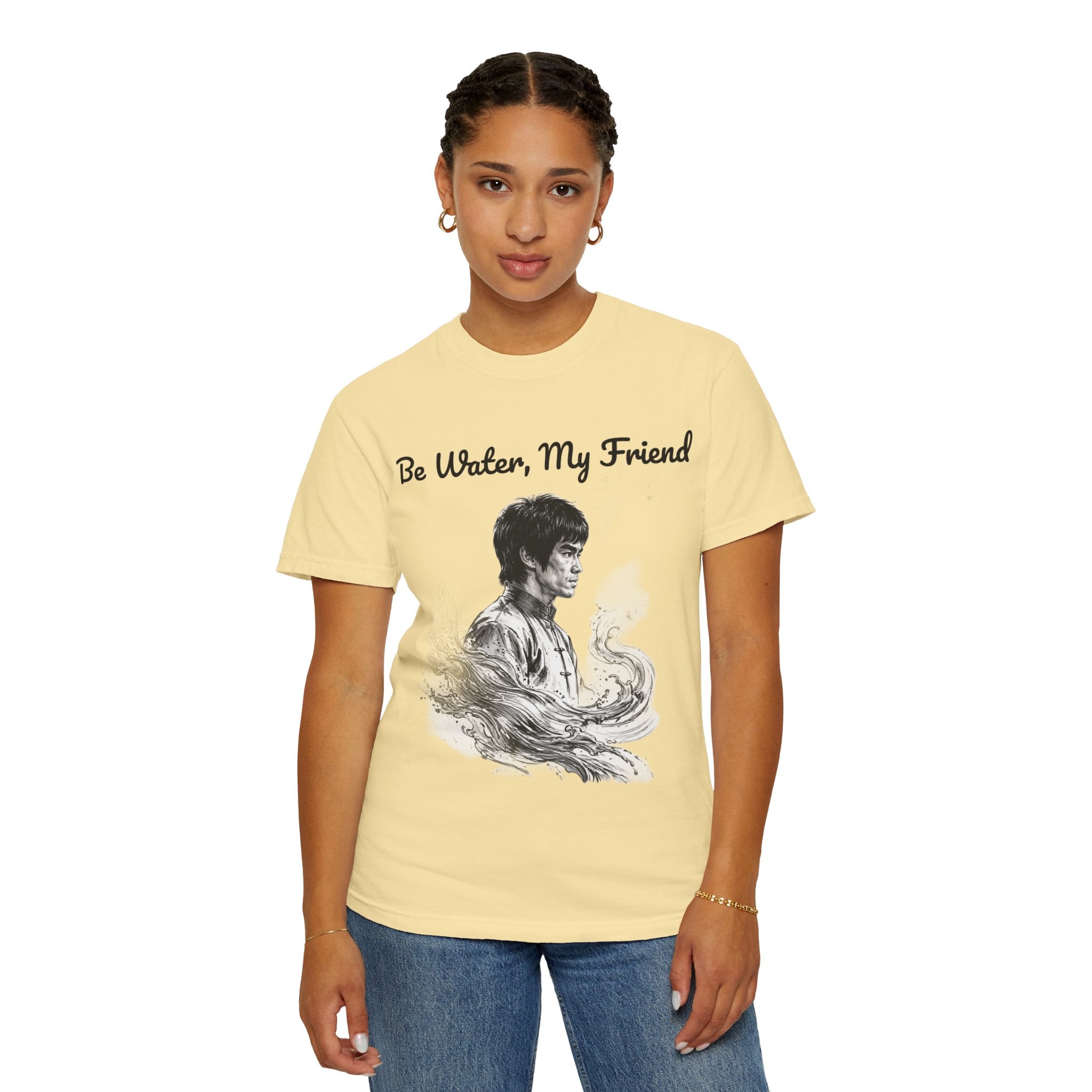 Embrace Adaptability: Bruce Lee Graphic T-Shirt, Classic Monochrome Portrait, Vintage Wash