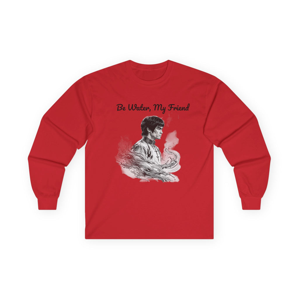 Flow Like Water: Bruce Lee Long Sleeve Crew Tee – Timeless Wisdom with Minimalist Water Art, Perfect for Layering