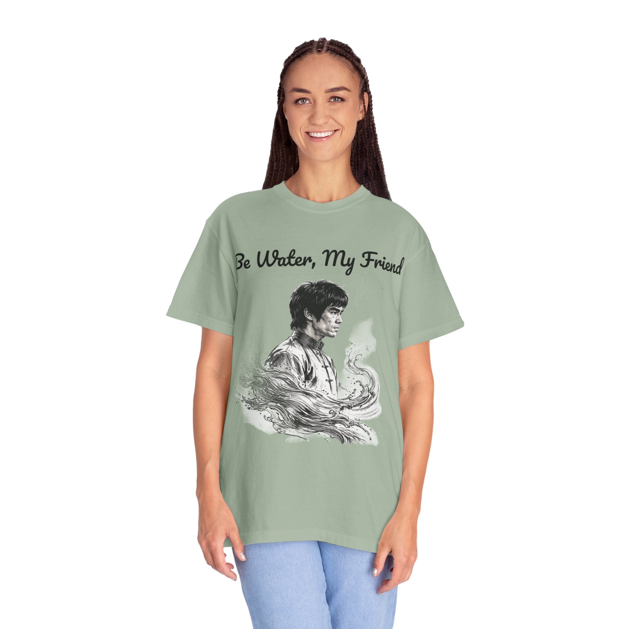 Embrace Adaptability: Bruce Lee Graphic T-Shirt, Classic Monochrome Portrait, Vintage Wash
