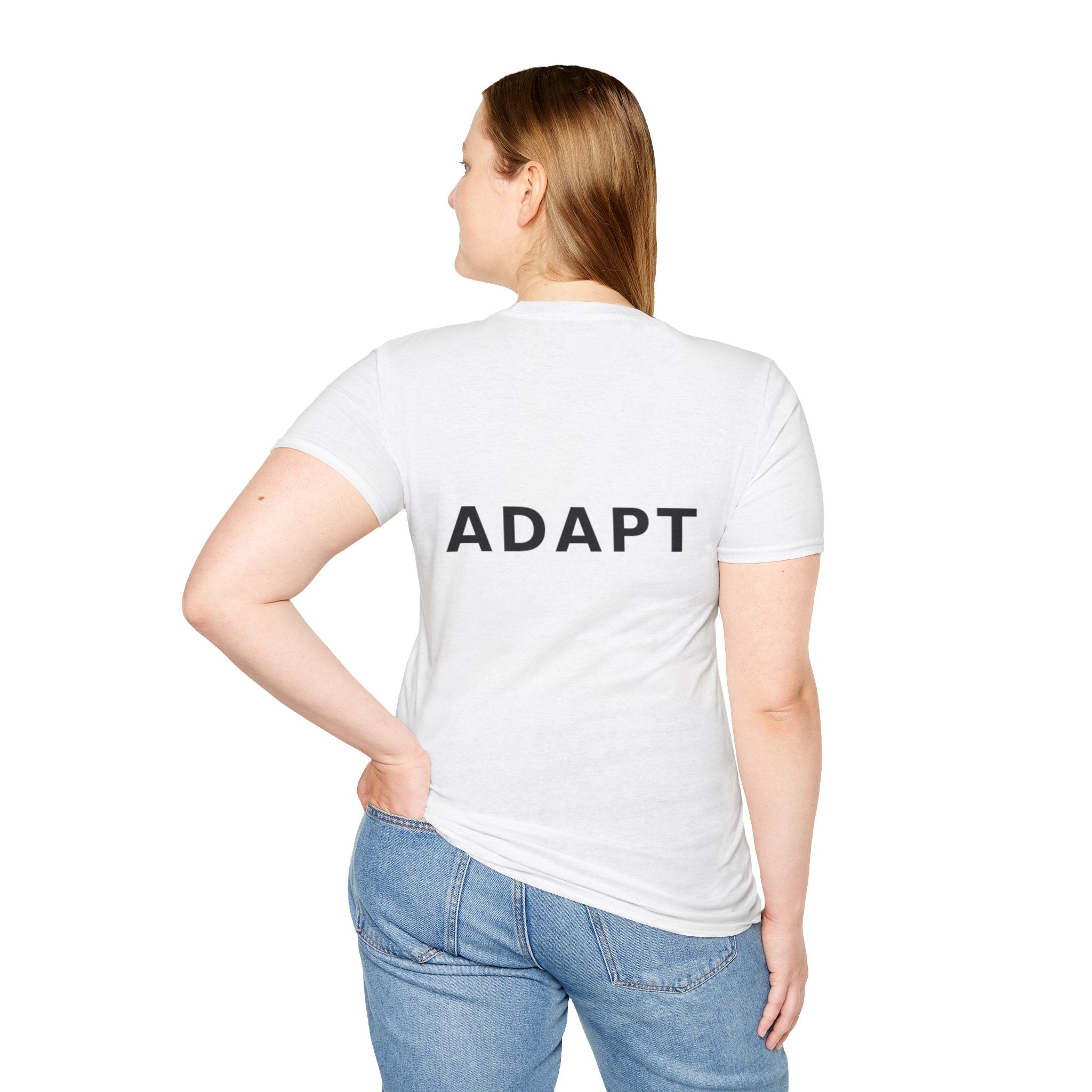 Adapt Unisex Softstyle White T-Shirt Change Is Constant, Adaptation Is Power' Graphic Tee