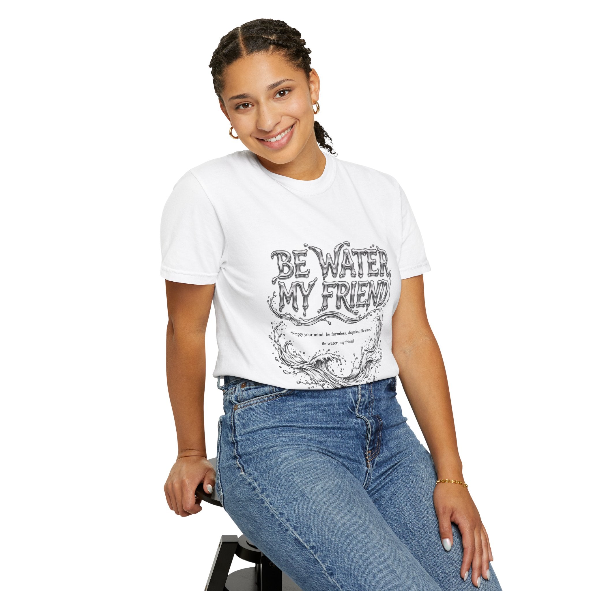 Unisex Garment-Dyed White T-shirt | Be Water My Friend Print Graphic