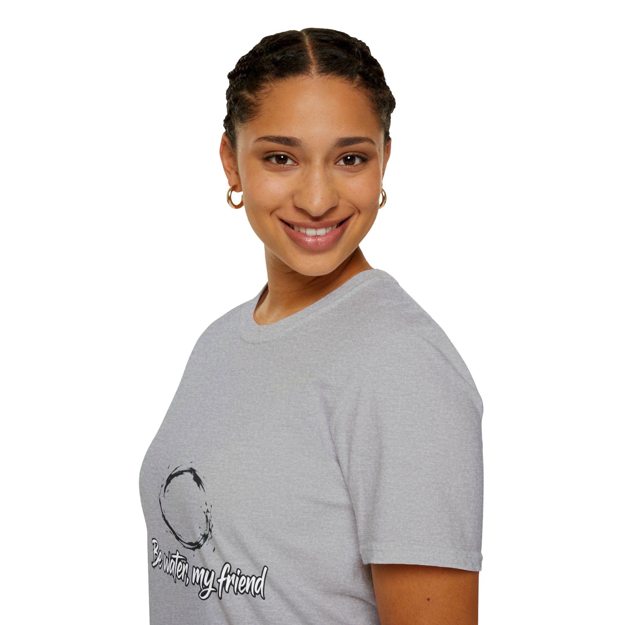 New T‑Shirt Minimal Zen Brush Circle with “Be Water, My Friend” Inspirational Graphic