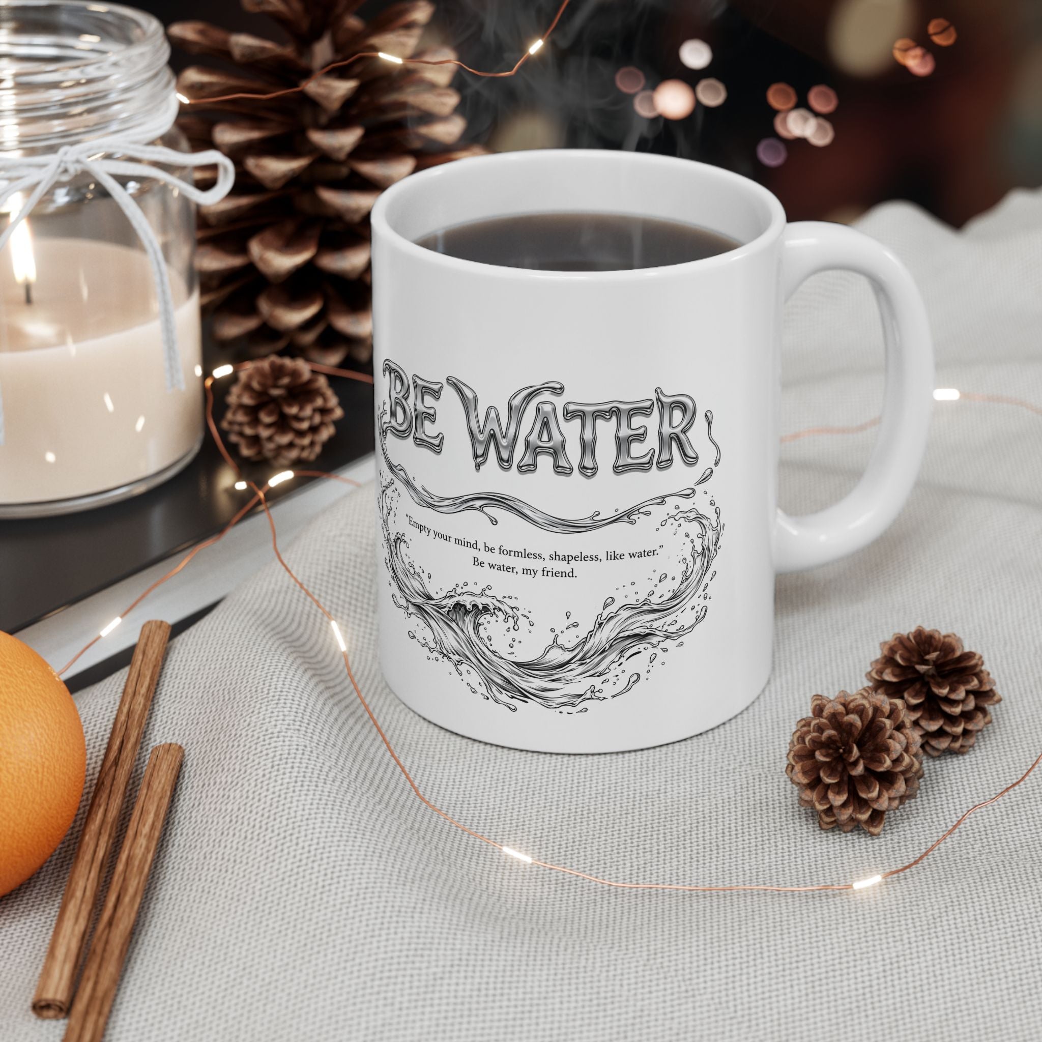 Bruce Lee "Be Water, My Friend" Ceramic Mug – Martial Arts Quote Coffee Cup, Inspirational Gift for Men & Women, Available in 11oz and 15oz