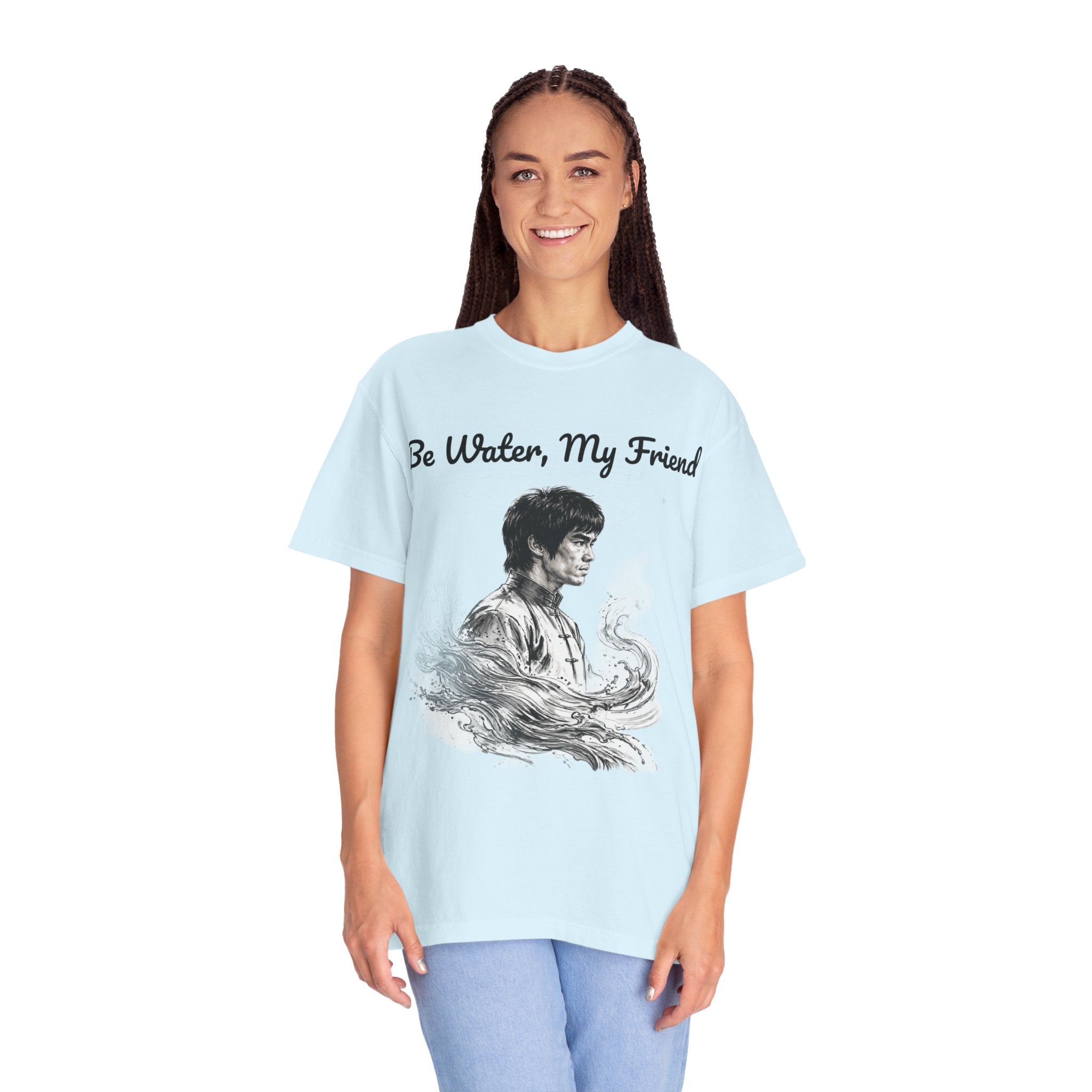Embrace Adaptability: Bruce Lee Graphic T-Shirt, Classic Monochrome Portrait, Vintage Wash