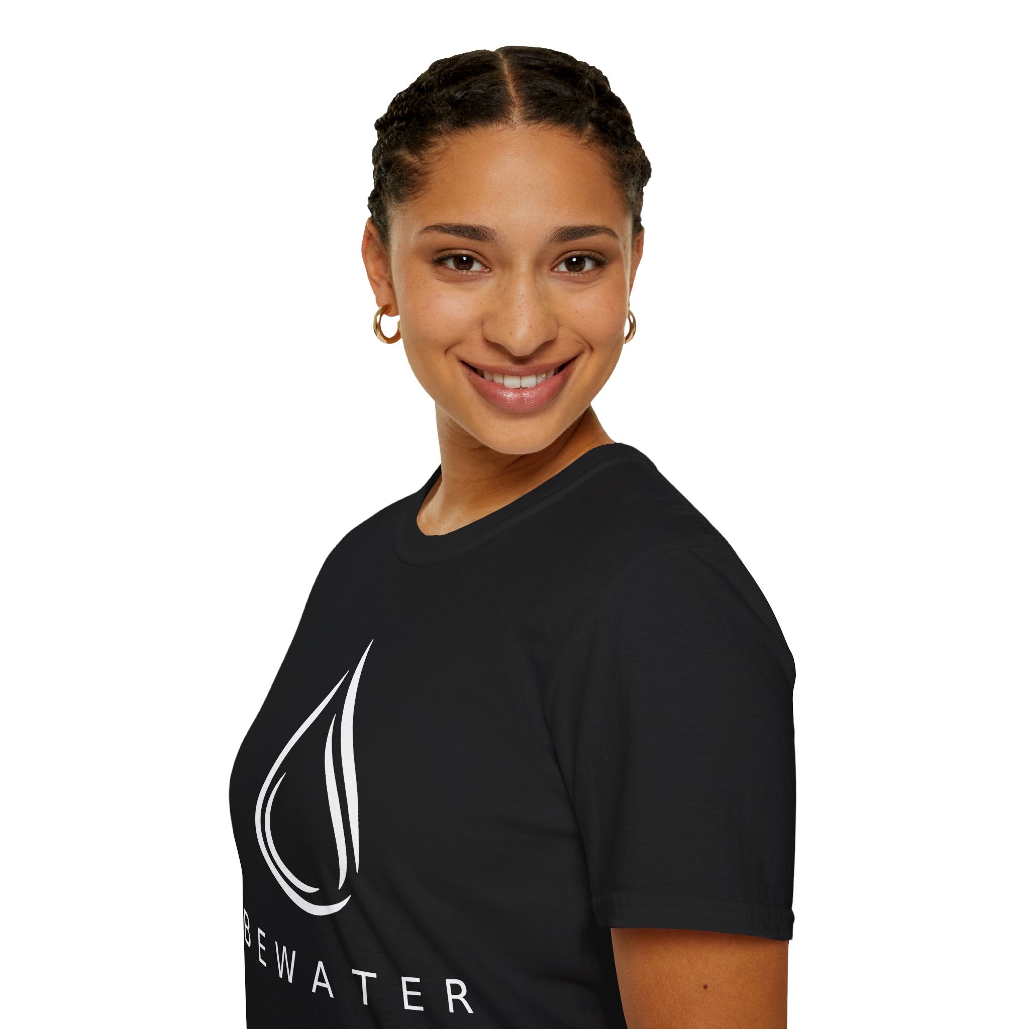 BEWATER Logo BLACK T-Shirt — Minimal Water Drop Graphic Tee