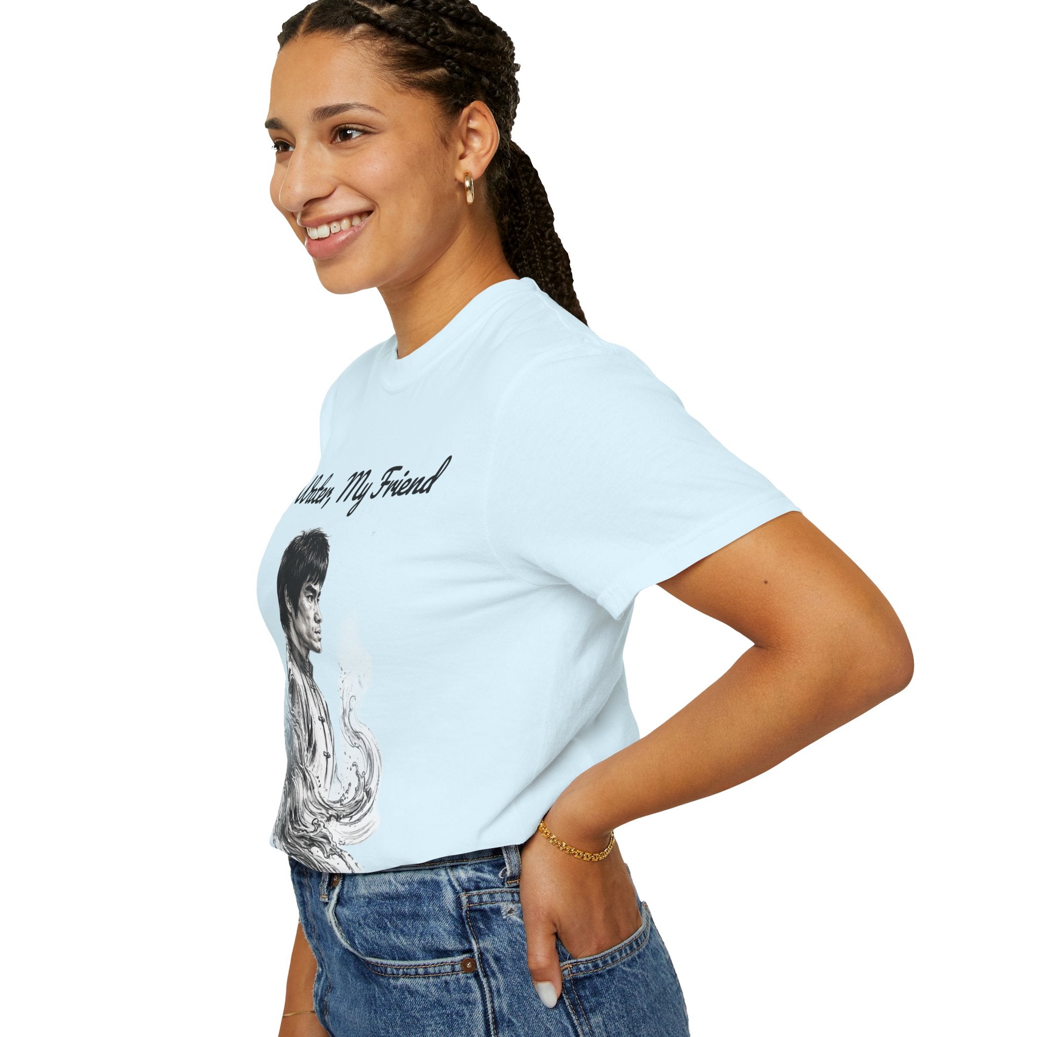 Embrace Adaptability: Bruce Lee Graphic T-Shirt, Classic Monochrome Portrait, Vintage Wash