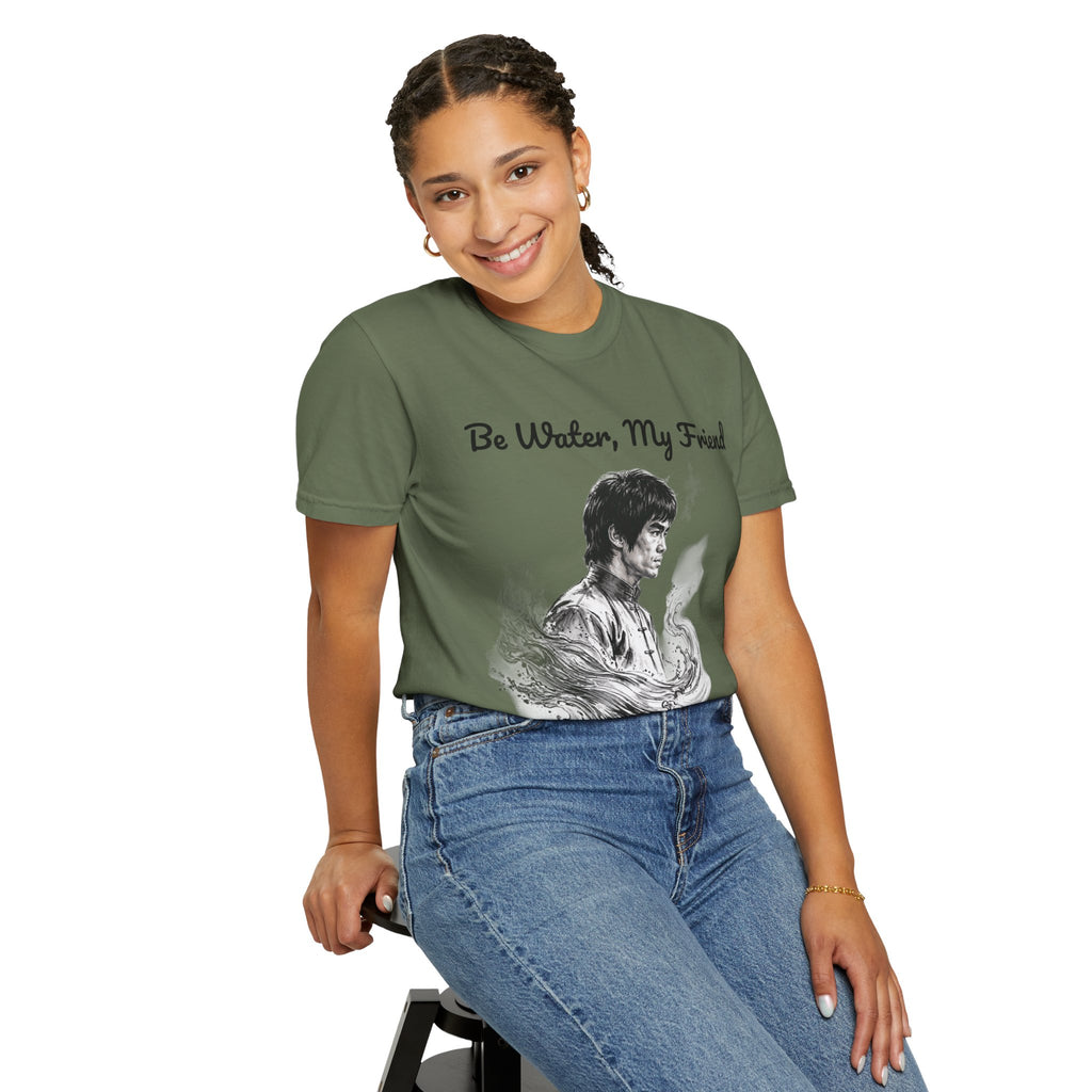 Embrace Adaptability: Bruce Lee Graphic T-Shirt, Classic Monochrome Portrait, Vintage Wash