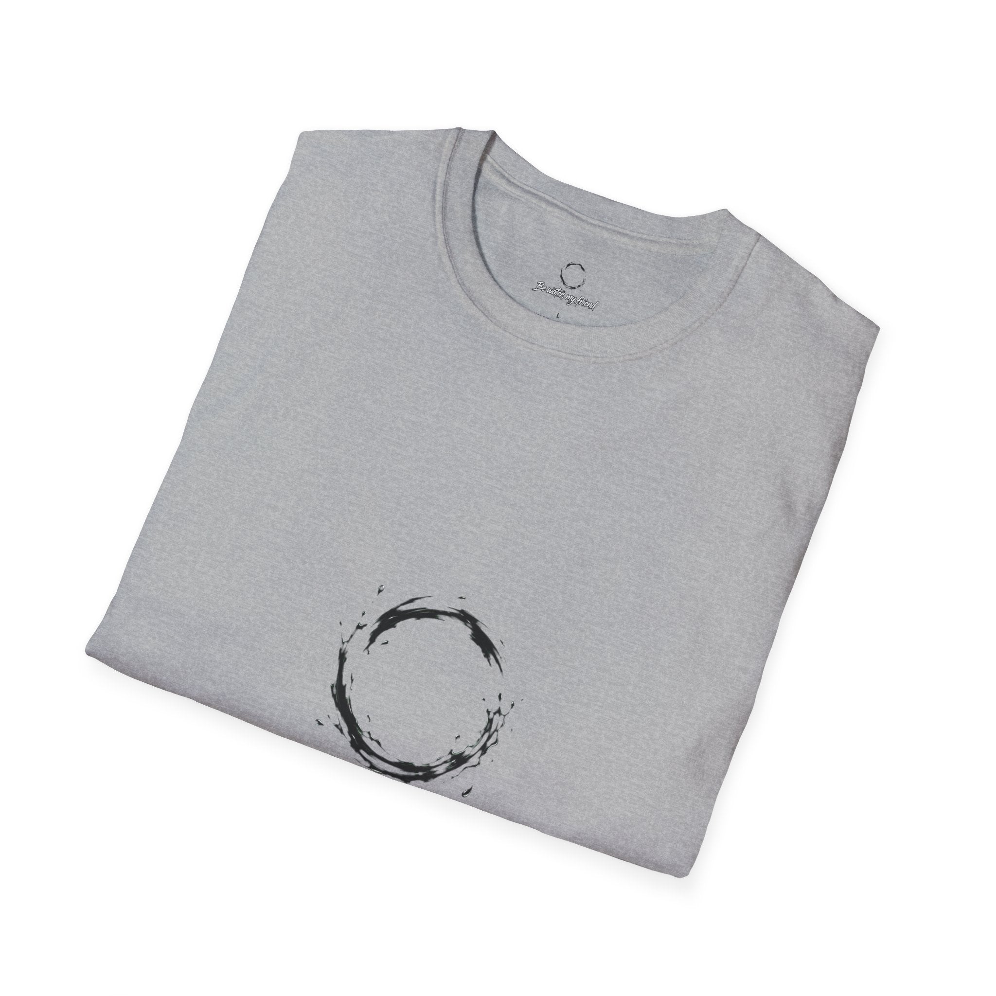 New T‑Shirt Minimal Zen Brush Circle with “Be Water, My Friend” Inspirational Graphic