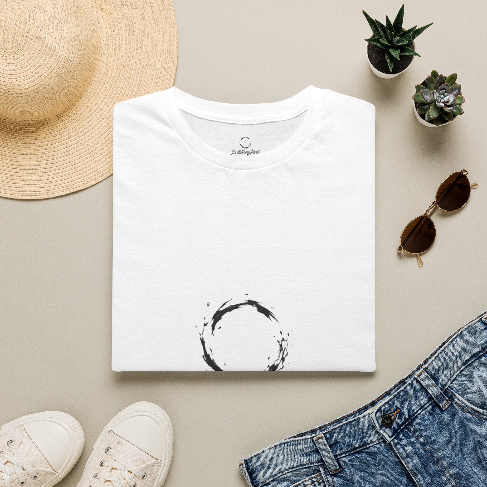 New T‑Shirt Minimal Zen Brush Circle with “Be Water, My Friend” Inspirational Graphic