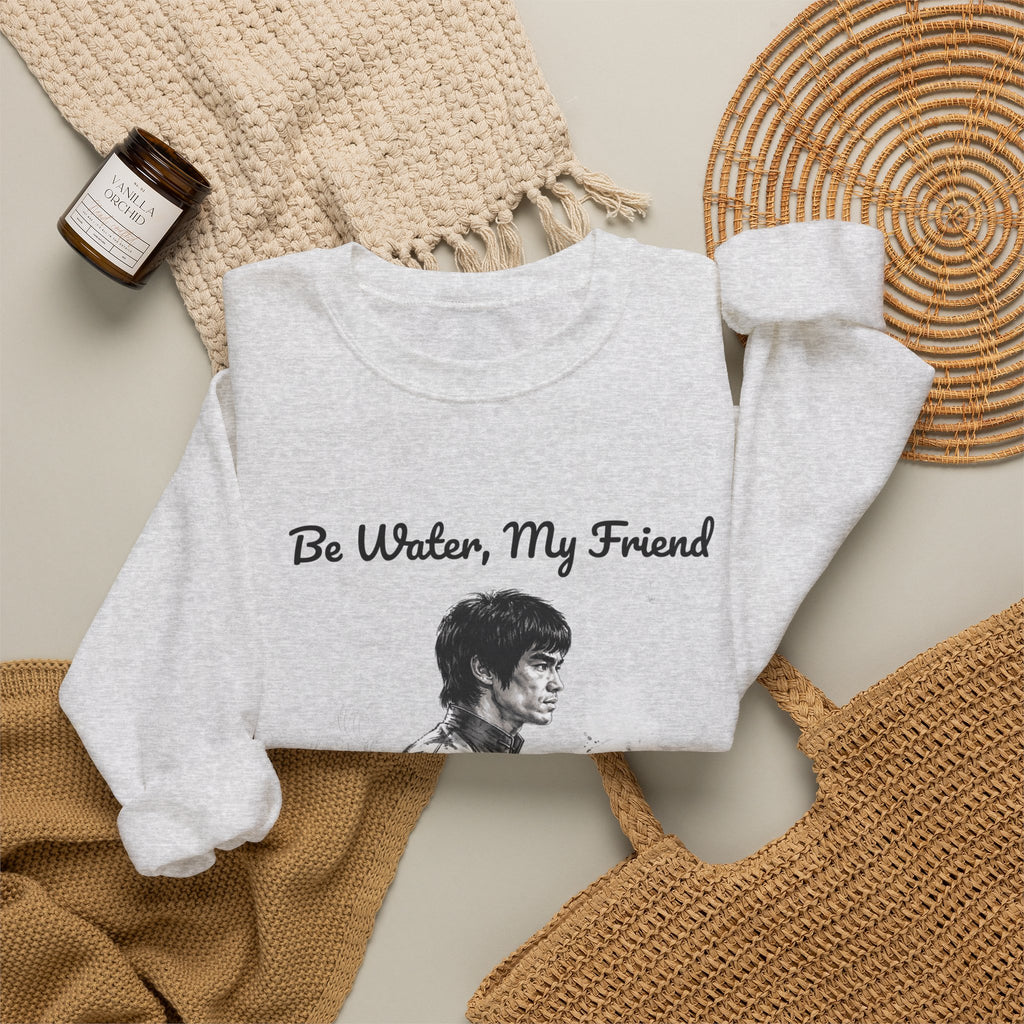 Flow Like Water: Bruce Lee Philosophy Sweatshirt – Timeless Wisdom Meets Warm Comfort, Ribbed Cuffs & Hem, Vintage Wash