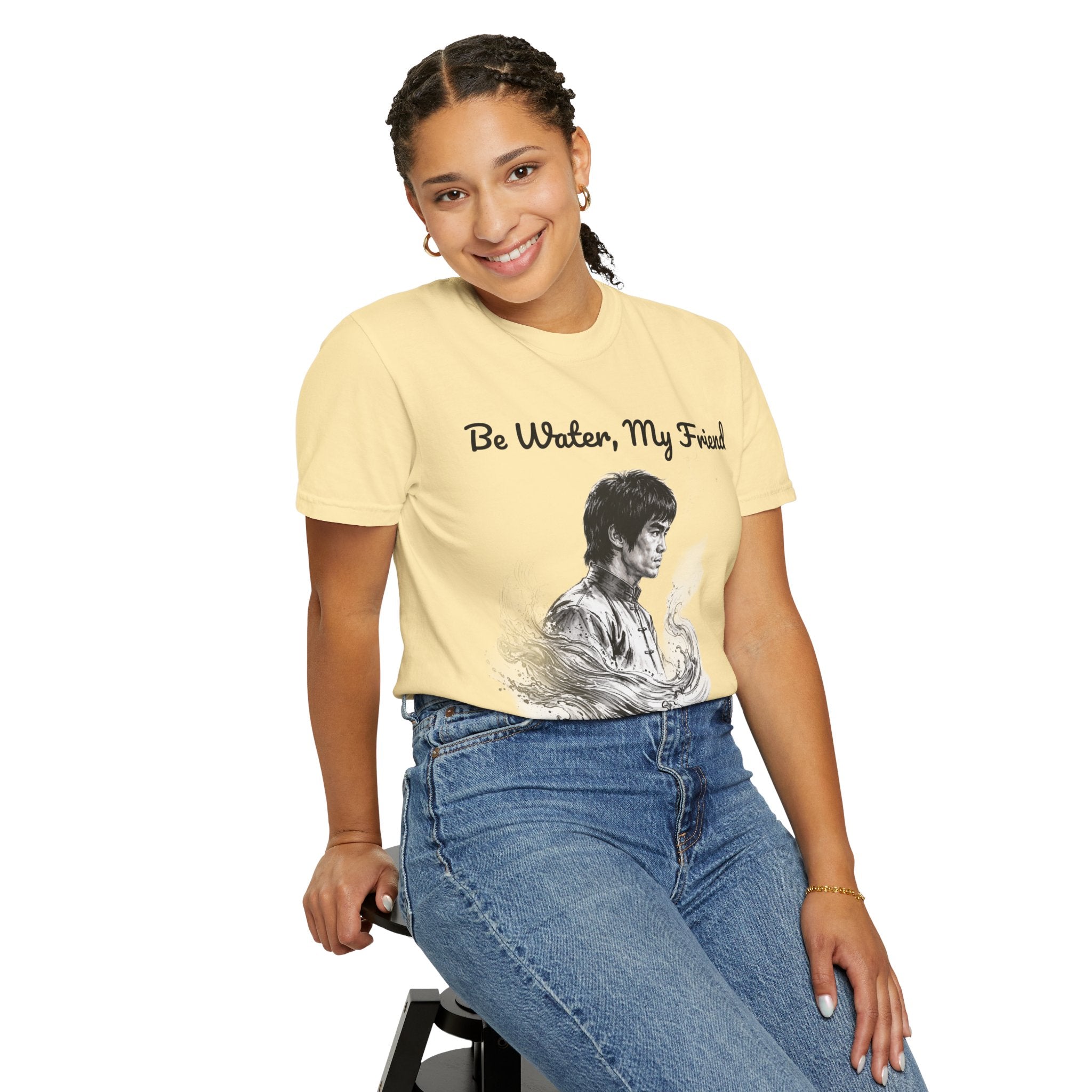 Embrace Adaptability: Bruce Lee Graphic T-Shirt, Classic Monochrome Portrait, Vintage Wash