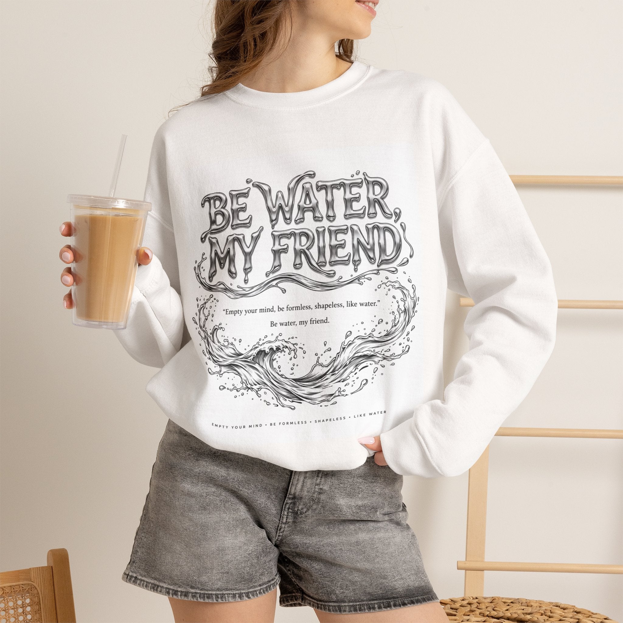 Bruce Lee "Be Water, My Friend" Crewneck Sweatshirt – Heavyweight Garment-Dyed Fleece, Cozy Relaxed Fit, Inspirational Martial Arts Quote Sweater (Unisex, Multiple Colors)