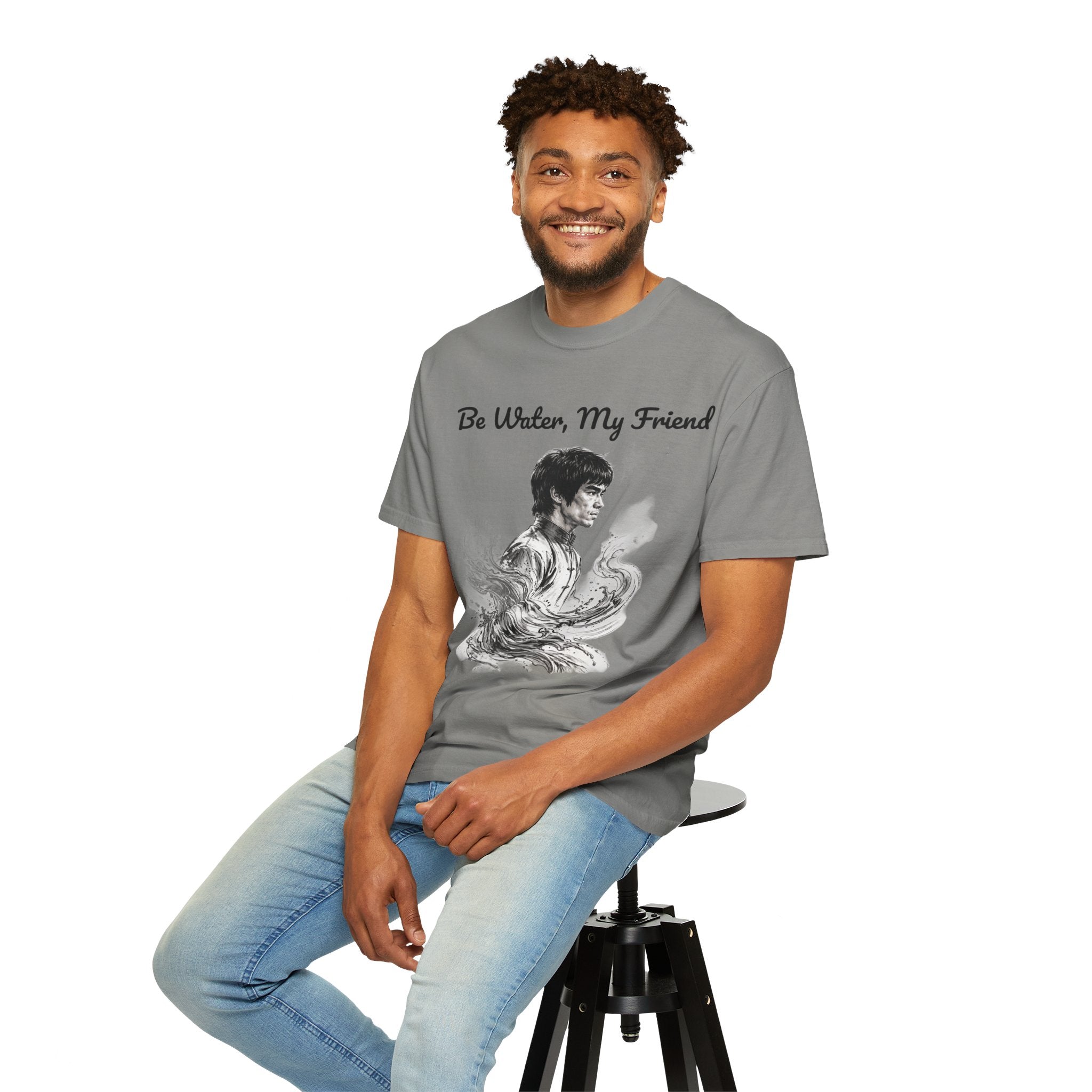 Embrace Adaptability: Bruce Lee Graphic T-Shirt, Classic Monochrome Portrait, Vintage Wash
