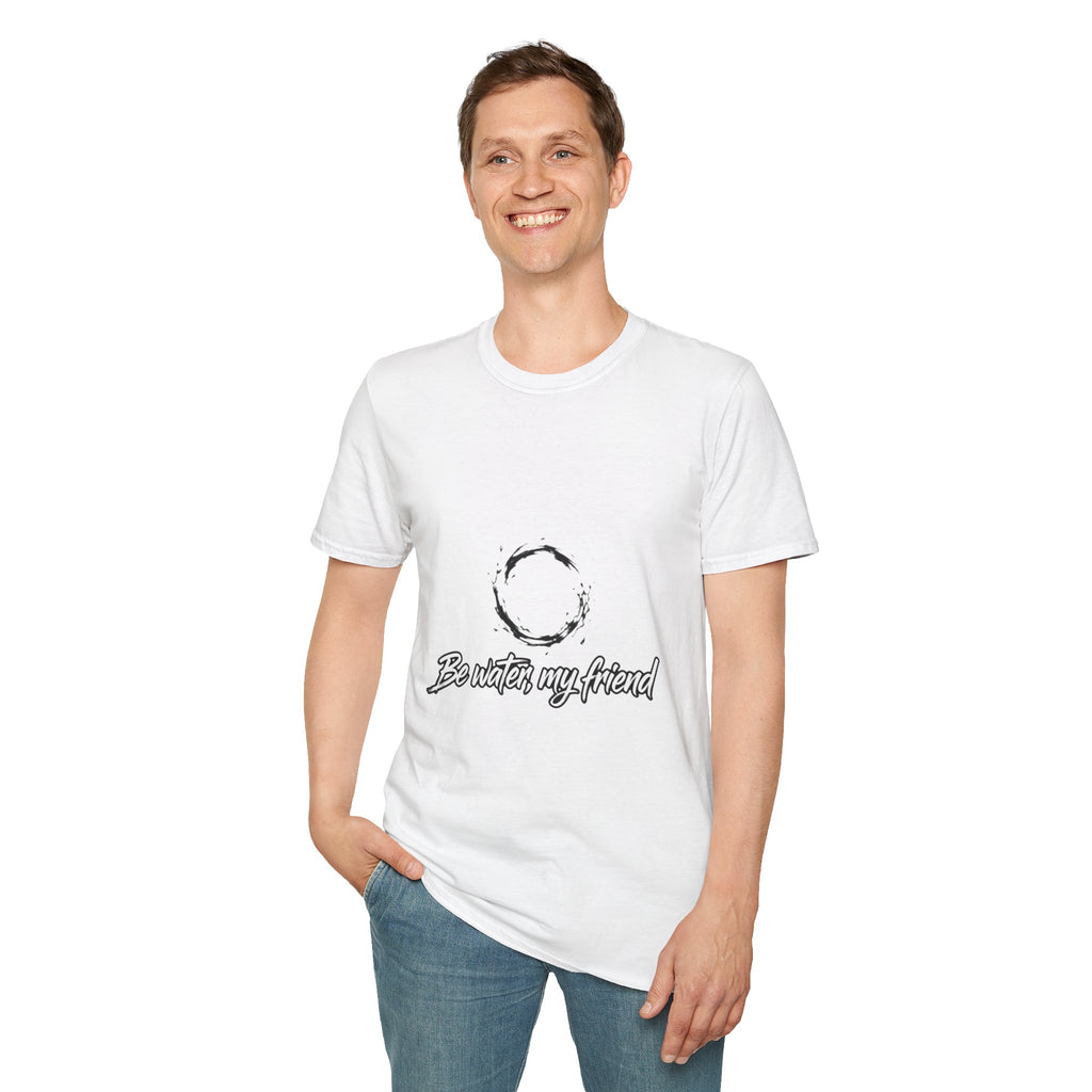 New T‑Shirt Minimal Zen Brush Circle with “Be Water, My Friend” Inspirational Graphic