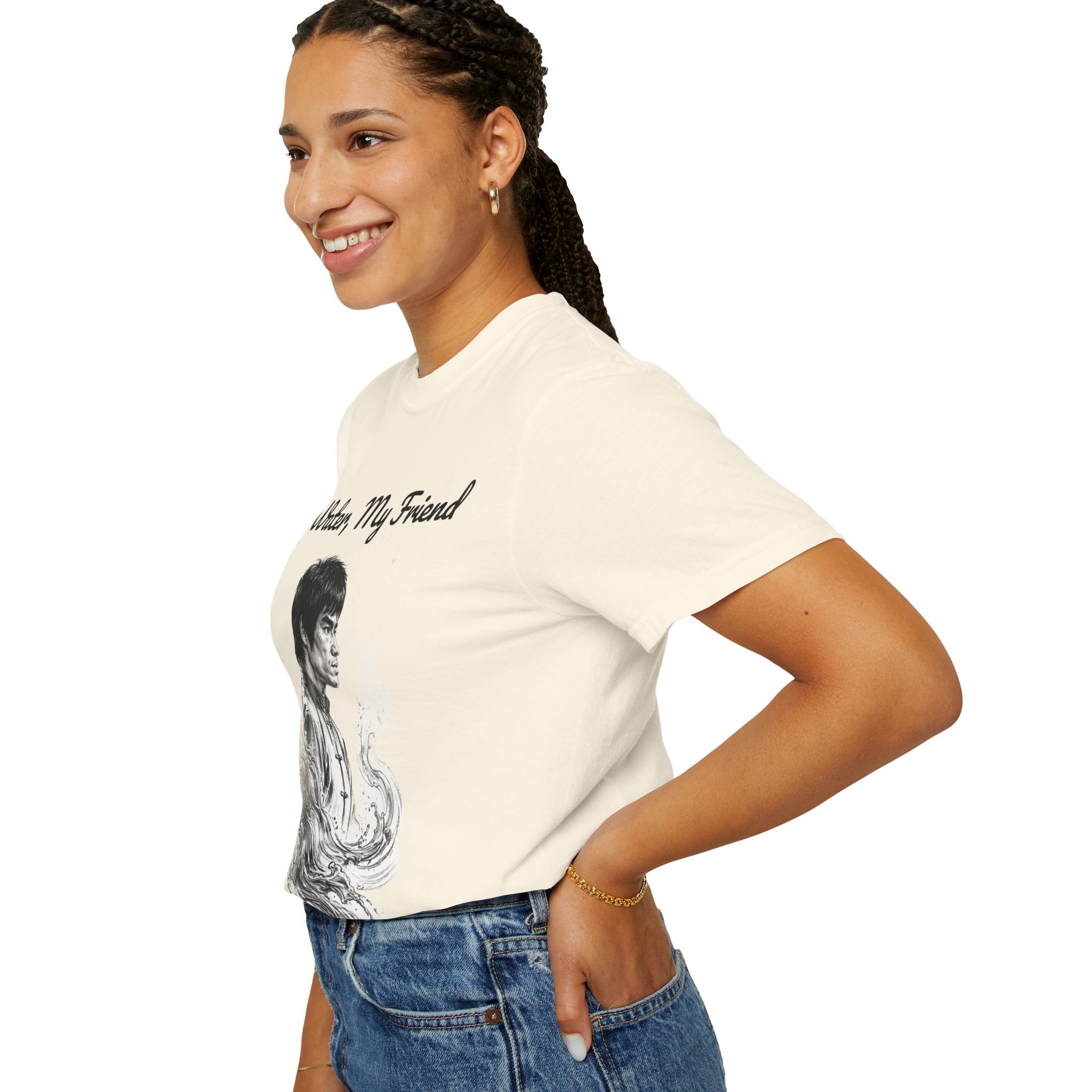Embrace Adaptability: Bruce Lee Graphic T-Shirt, Classic Monochrome Portrait, Vintage Wash