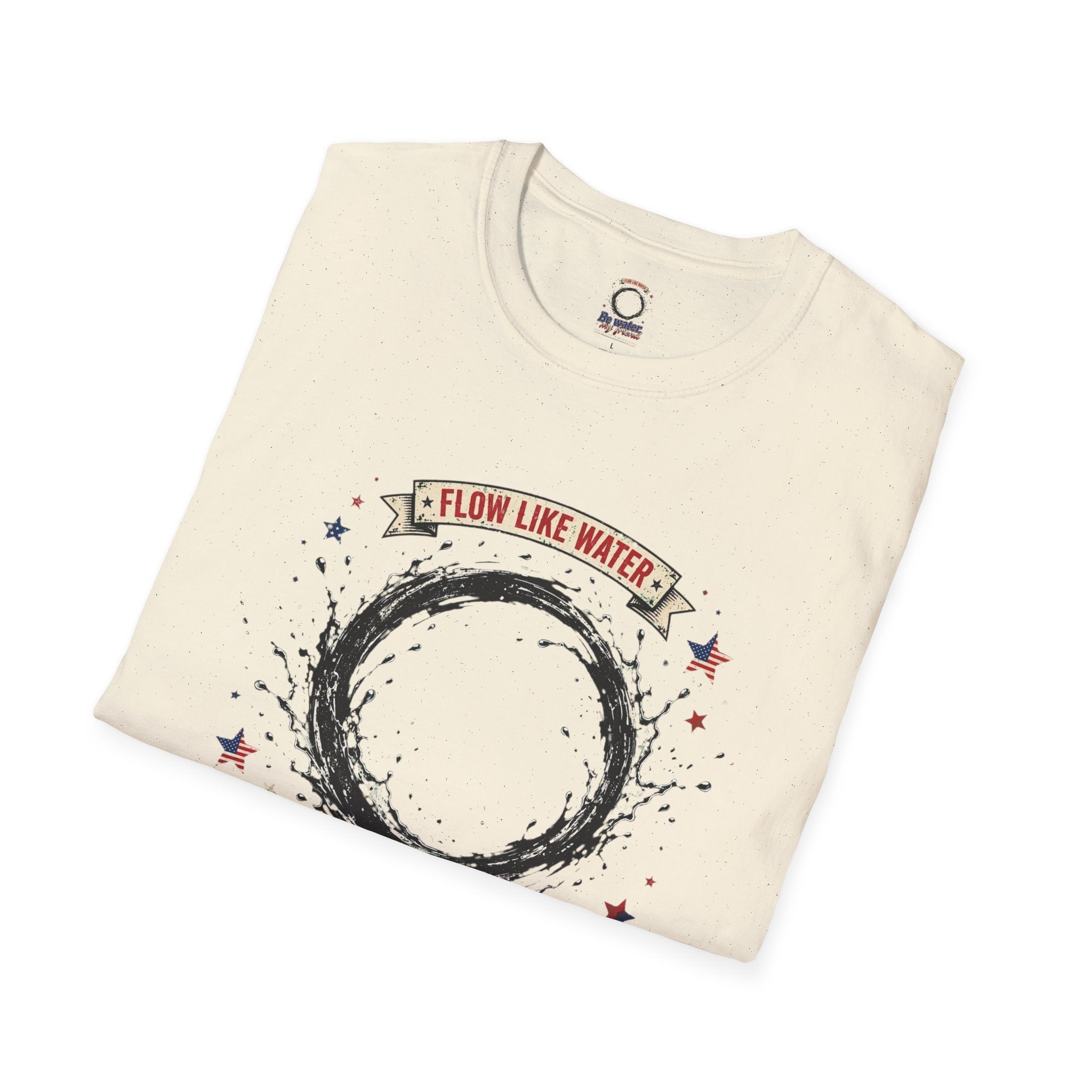 The “Be Water” Tee – Bruce Lee’s Flow Philosophy on a Retro-Inspired Shirt, Featuring FLOW LIKE WATER and 1940 Badge, Black Type on Soft Fabric