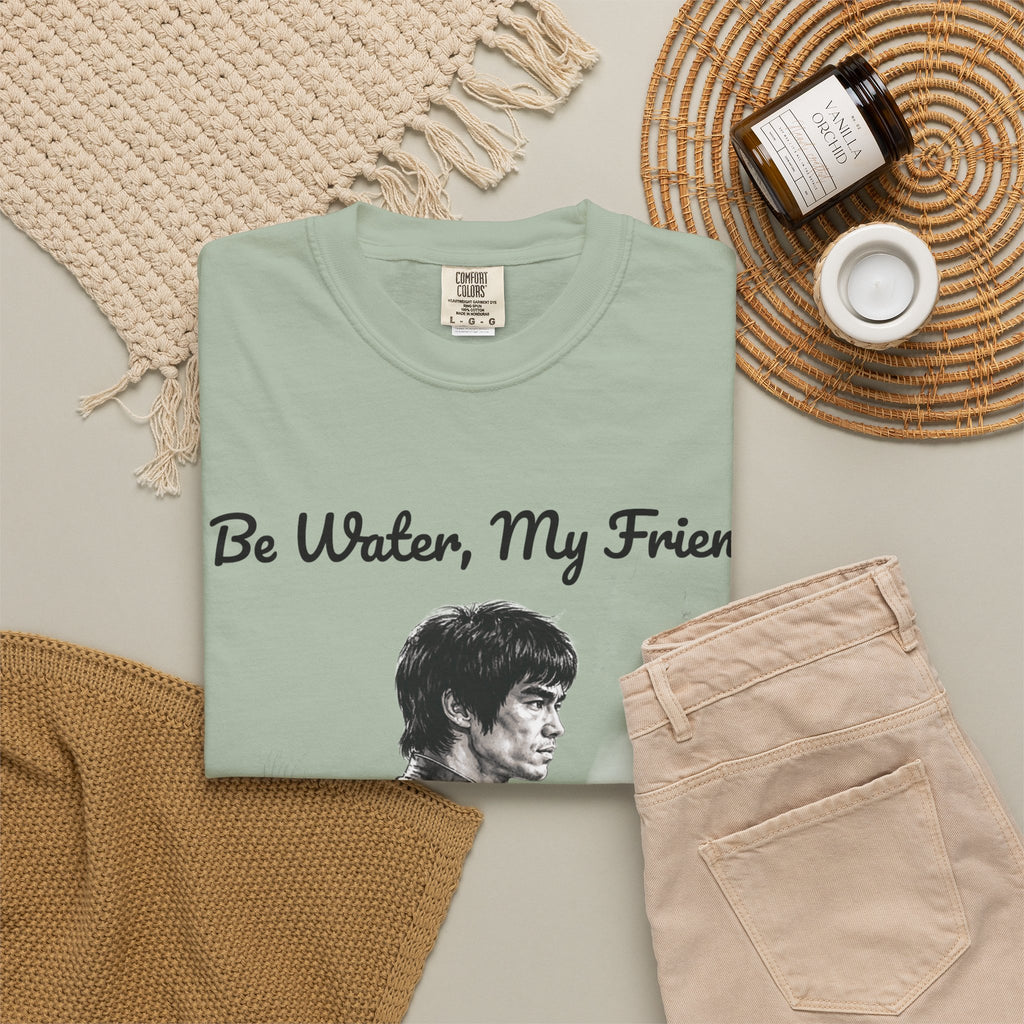 Embrace Adaptability: Bruce Lee Graphic T-Shirt, Classic Monochrome Portrait, Vintage Wash