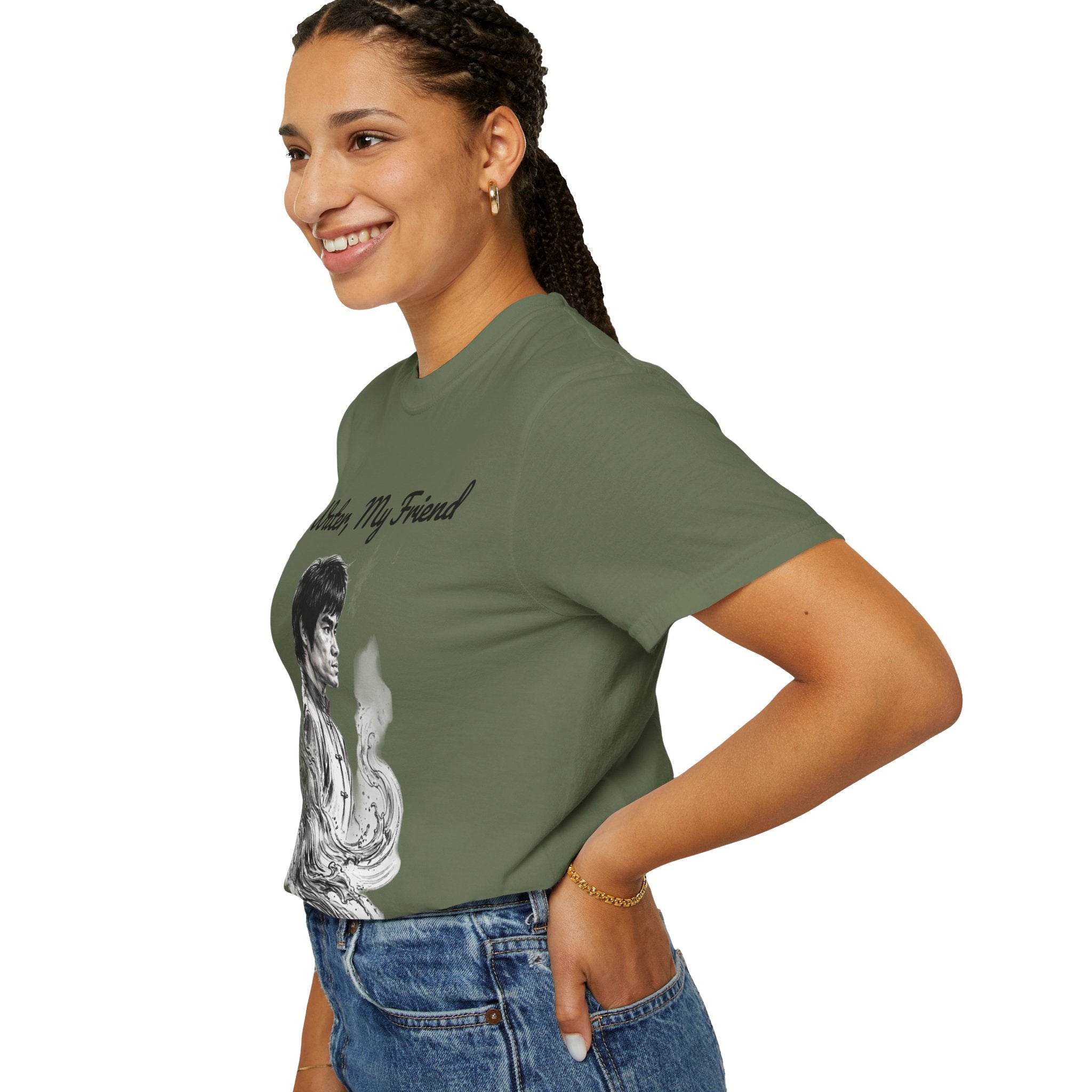 Embrace Adaptability: Bruce Lee Graphic T-Shirt, Classic Monochrome Portrait, Vintage Wash
