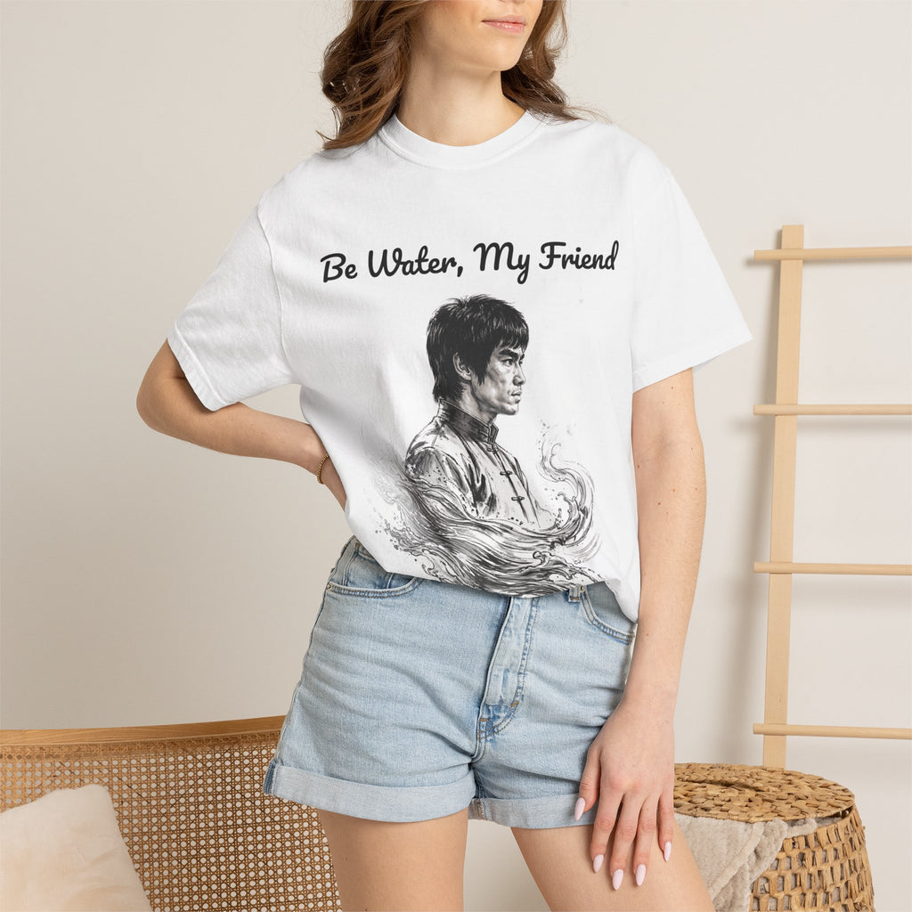 Embrace Adaptability: Bruce Lee Graphic T-Shirt, Classic Monochrome Portrait, Vintage Wash