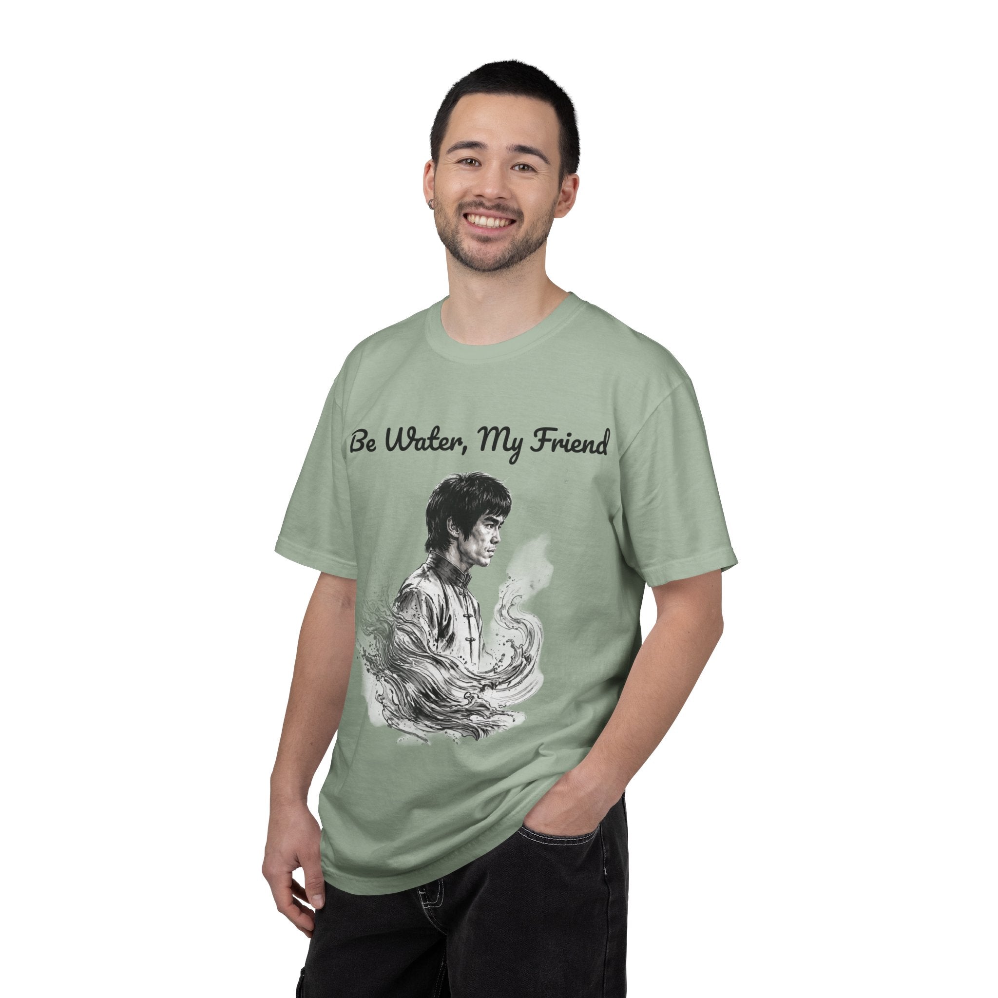 Embrace Adaptability: Bruce Lee Graphic T-Shirt, Classic Monochrome Portrait, Vintage Wash