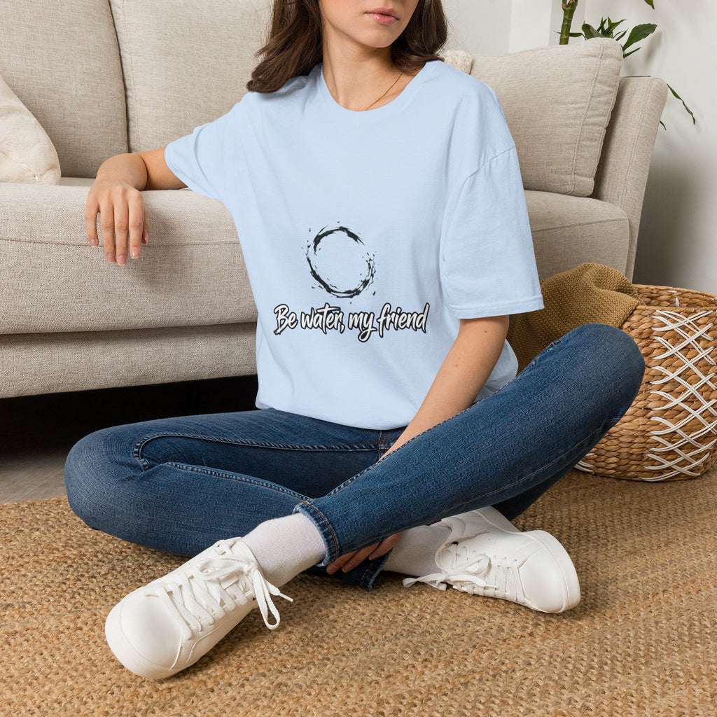 New T‑Shirt Minimal Zen Brush Circle with “Be Water, My Friend” Inspirational Graphic