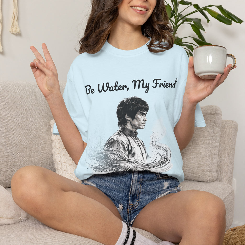 Embrace Adaptability: Bruce Lee Graphic T-Shirt, Classic Monochrome Portrait, Vintage Wash