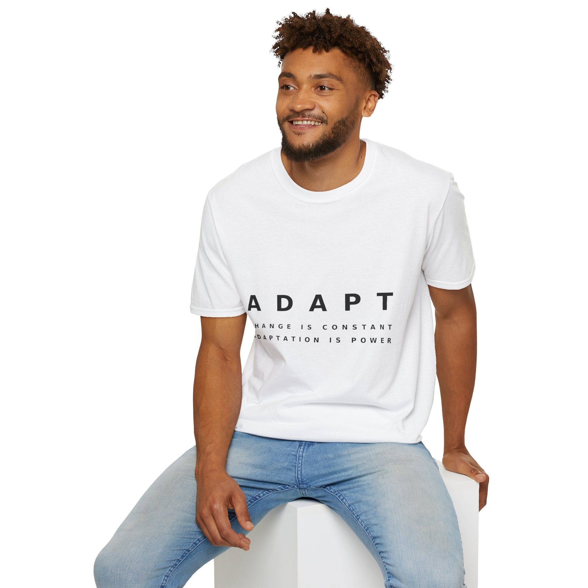 Adapt Unisex Softstyle White T-Shirt Change Is Constant, Adaptation Is Power' Graphic Tee
