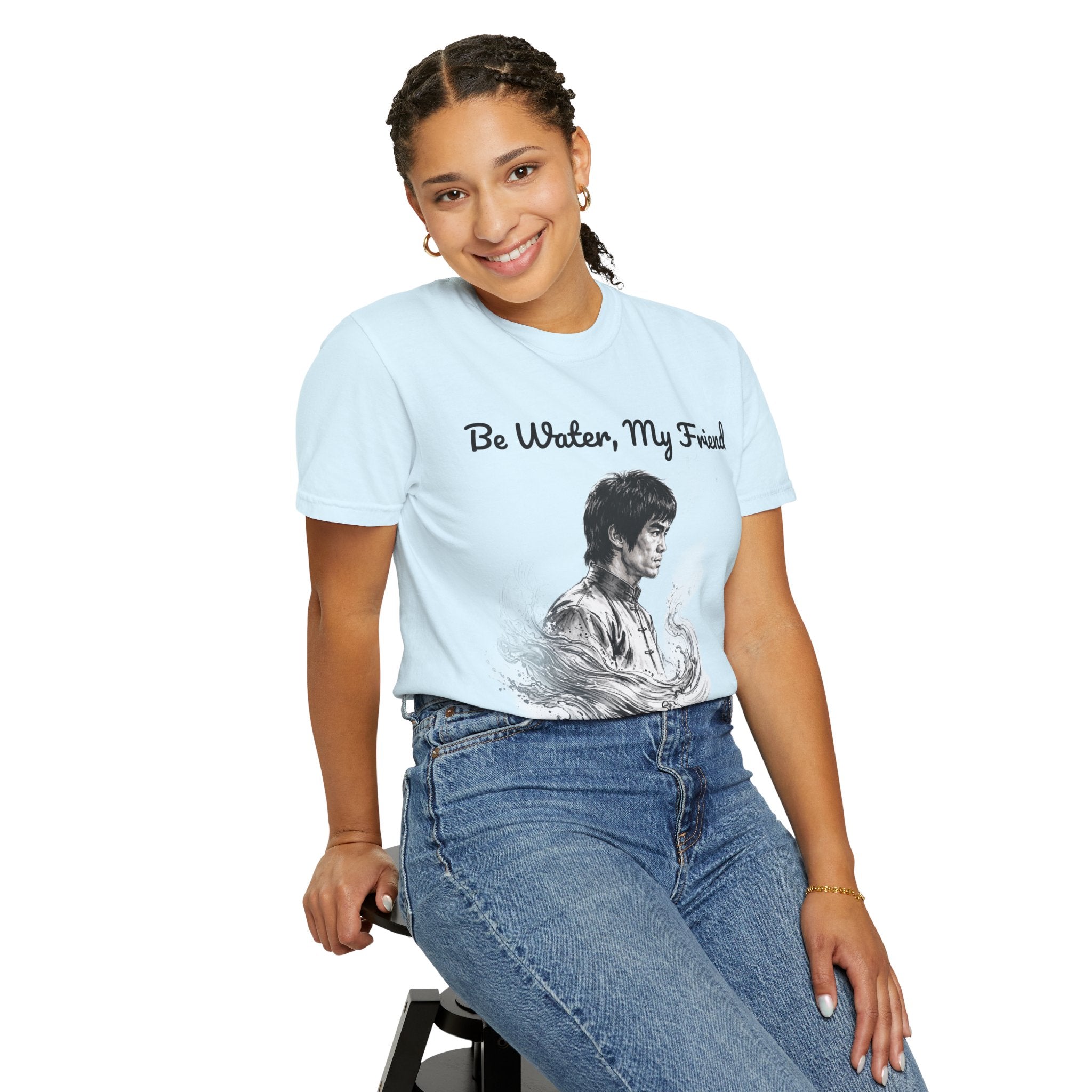 Embrace Adaptability: Bruce Lee Graphic T-Shirt, Classic Monochrome Portrait, Vintage Wash