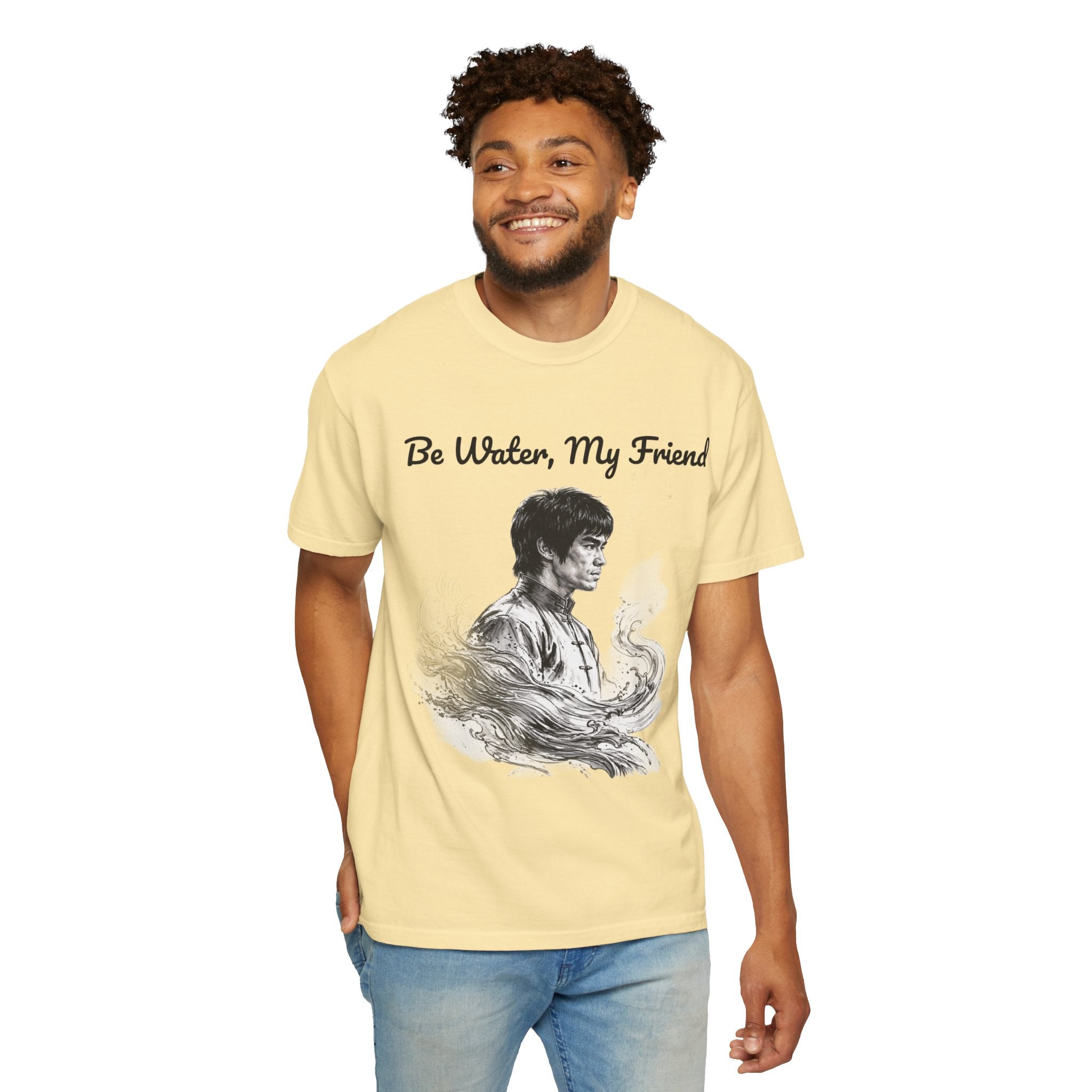 Embrace Adaptability: Bruce Lee Graphic T-Shirt, Classic Monochrome Portrait, Vintage Wash