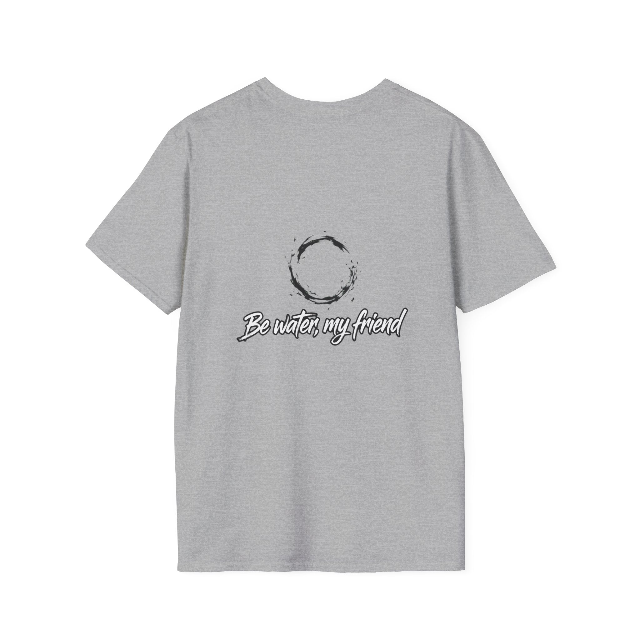 New T‑Shirt Minimal Zen Brush Circle with “Be Water, My Friend” Inspirational Graphic