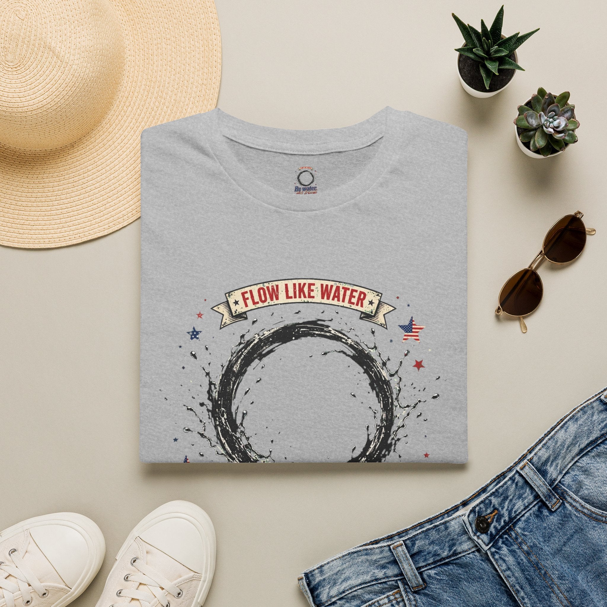 The “Be Water” Tee – Bruce Lee’s Flow Philosophy on a Retro-Inspired Shirt, Featuring FLOW LIKE WATER and 1940 Badge Soft Fabric