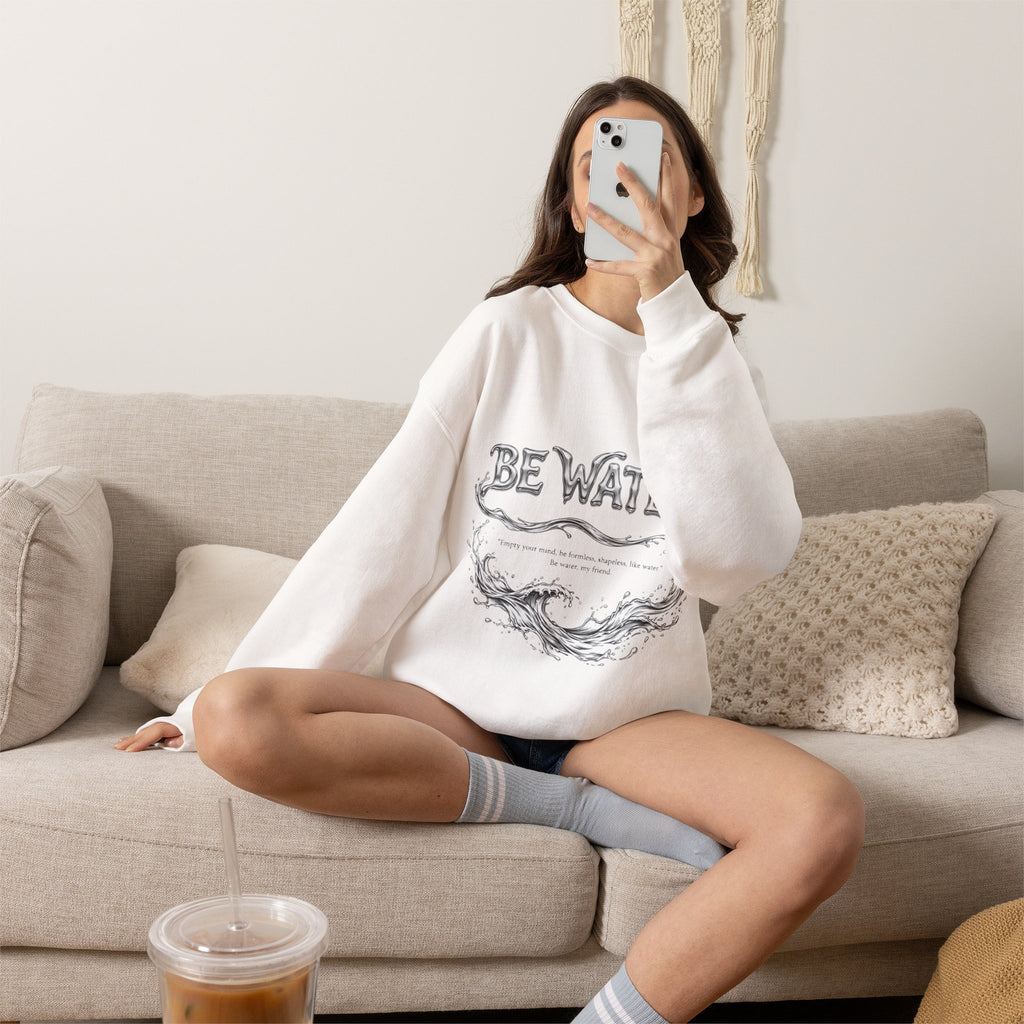 Embrace the Way – Bruce Lee "Be Water" Crew Sweatshirt, Thick Cotton Blend, Ideal Gift for Martial Arts Lovers & Thinkers