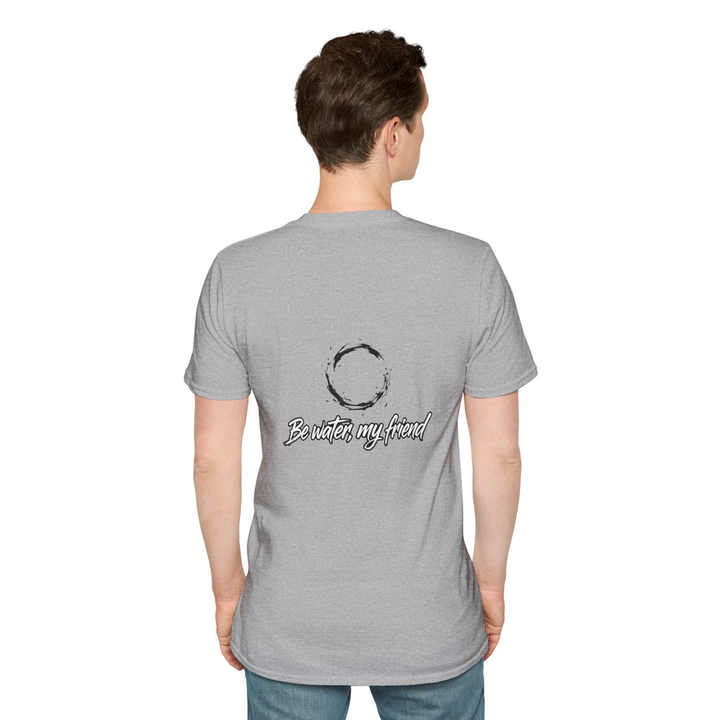 New T‑Shirt Minimal Zen Brush Circle with “Be Water, My Friend” Inspirational Graphic