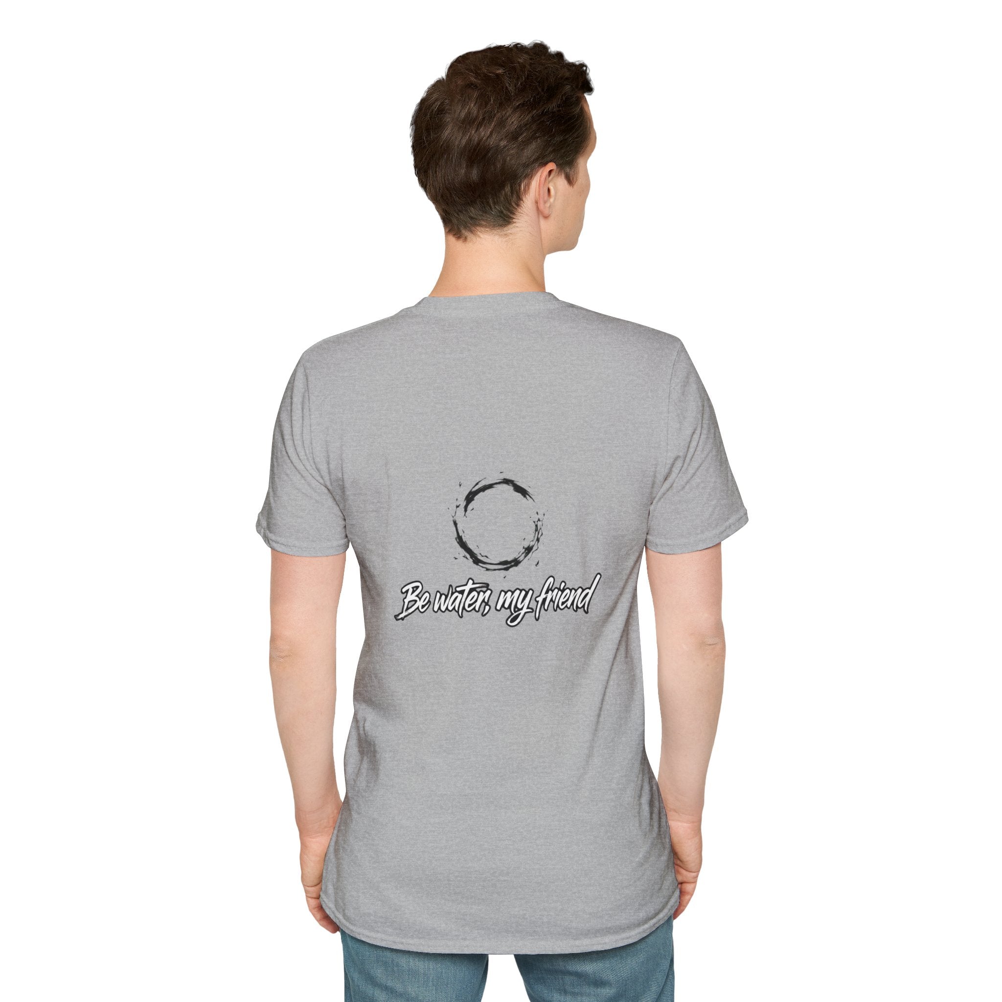 New T‑Shirt Minimal Zen Brush Circle with “Be Water, My Friend” Inspirational Graphic