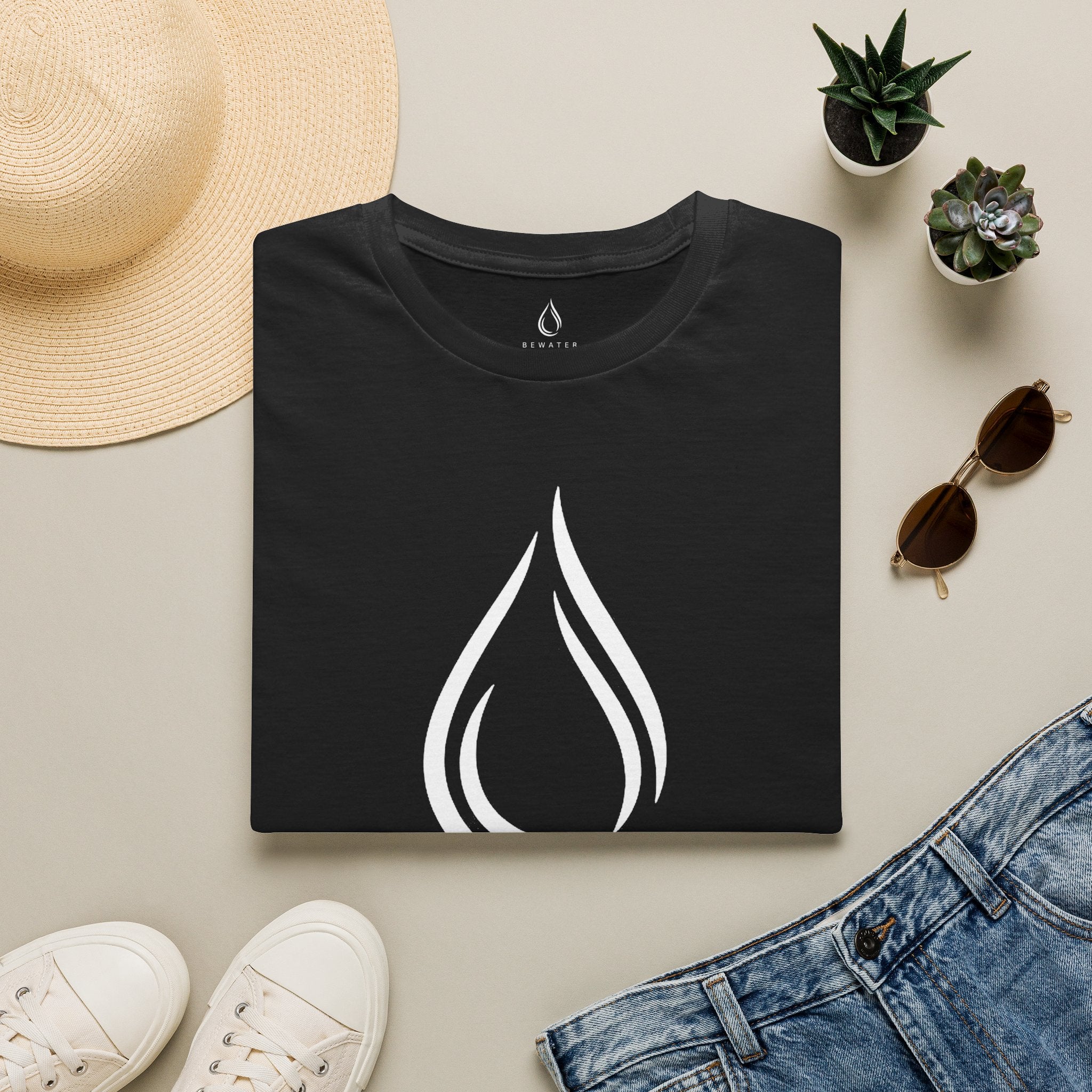 BEWATER Logo BLACK T-Shirt — Minimal Water Drop Graphic Tee