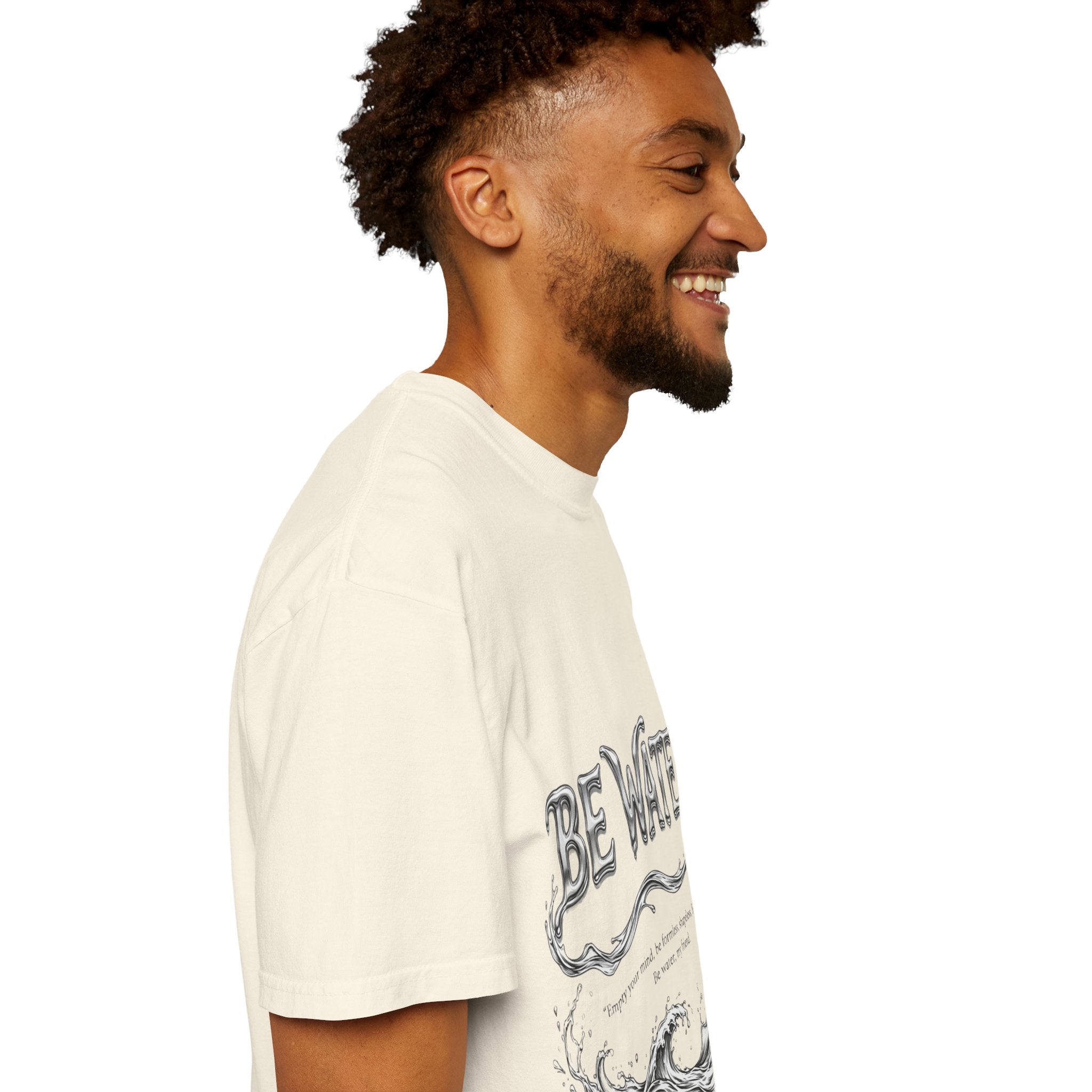 "Be Water, My Friend" Quote Tee – Soft Garment-Dyed Cotton with Flowing Water Art